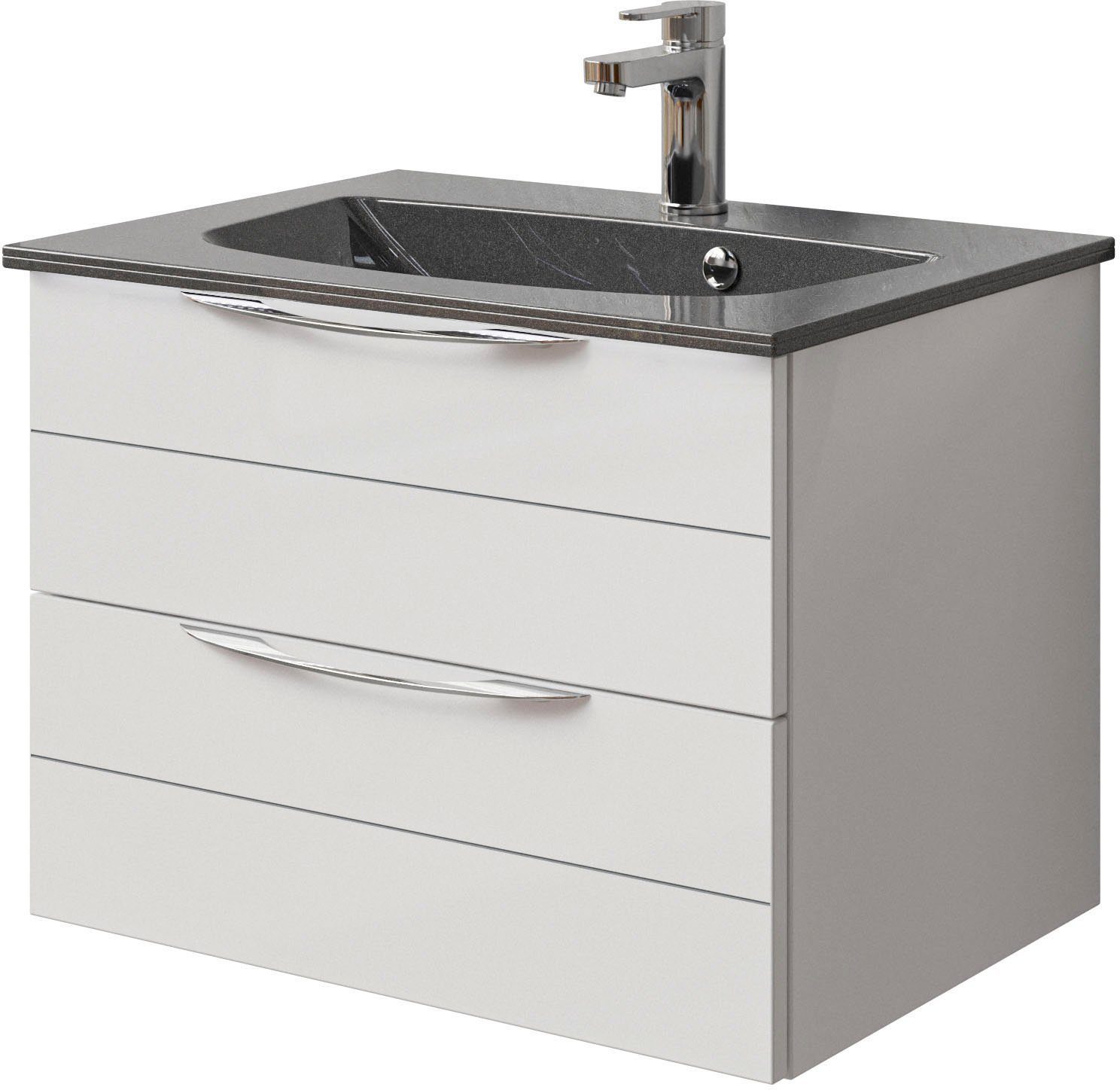 Saphir Wastafelonderkast Serie 6025 Mineralmarmor-Waschtisch mit Unterschrank, 67 cm breit (2-delig)