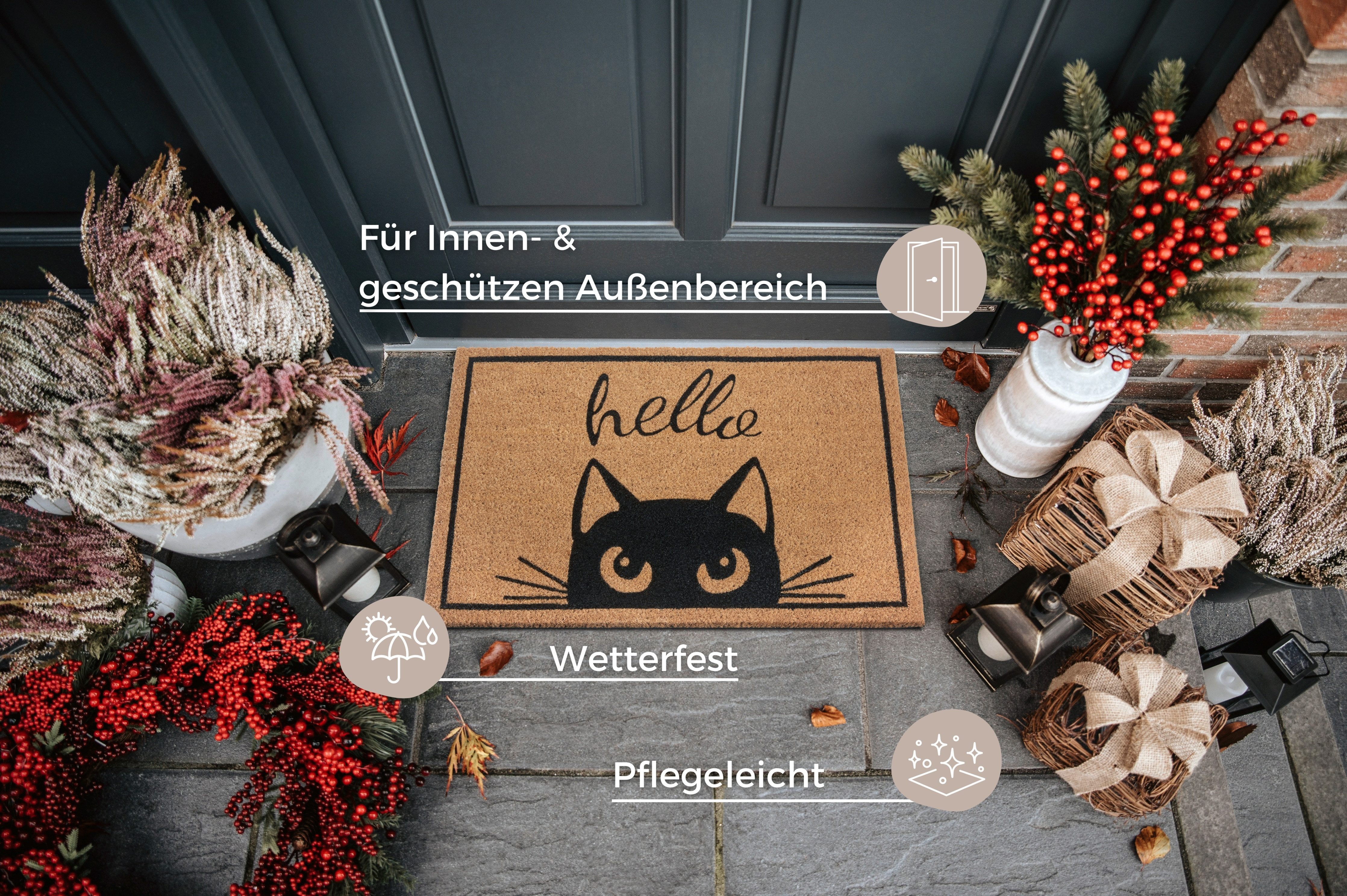 HANSE Home Mat Kokos Watching Cat, deurmat Kokos, vuilopvangmat, outdoor, antislip, binnen, kokosmat, gang