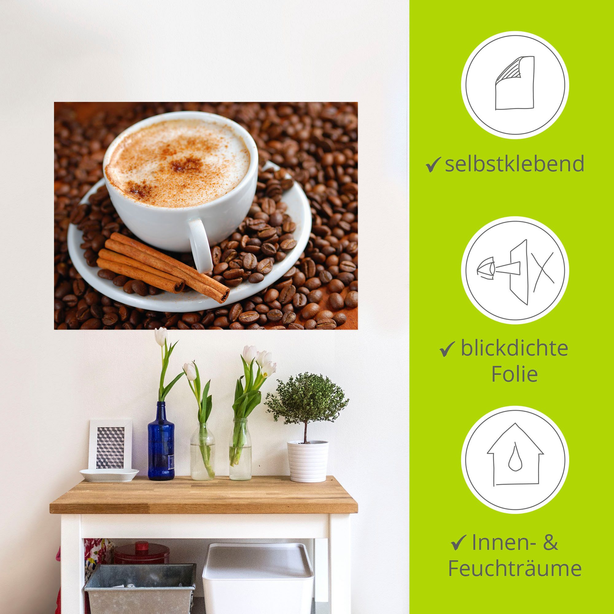 Artland Artprint Cappuccino - koffie als artprint van aluminium, artprint op linnen, muursticker, verschillende maten