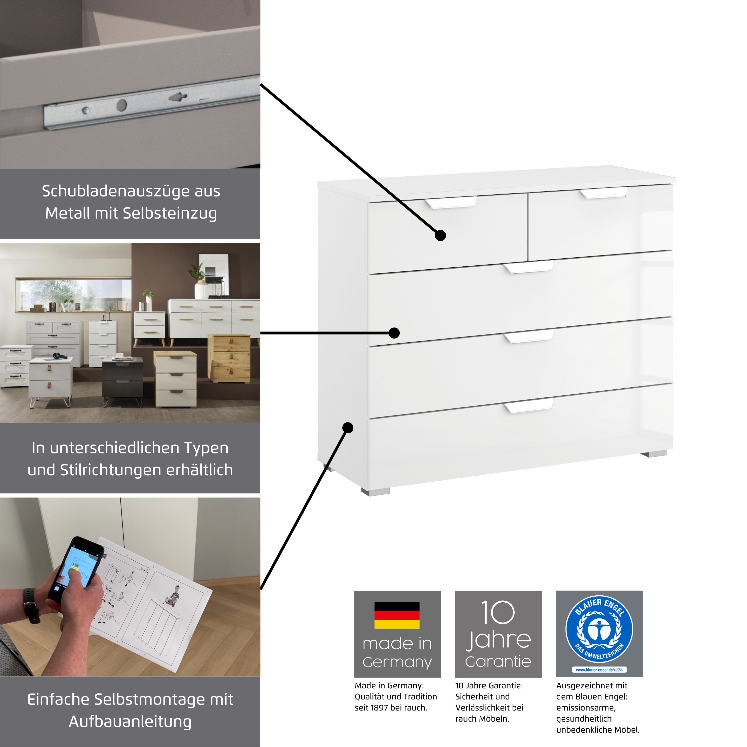 rauch Hoge kast Glamour by Aditio met hoogglansfront, 2 laden met soft-closefunctie