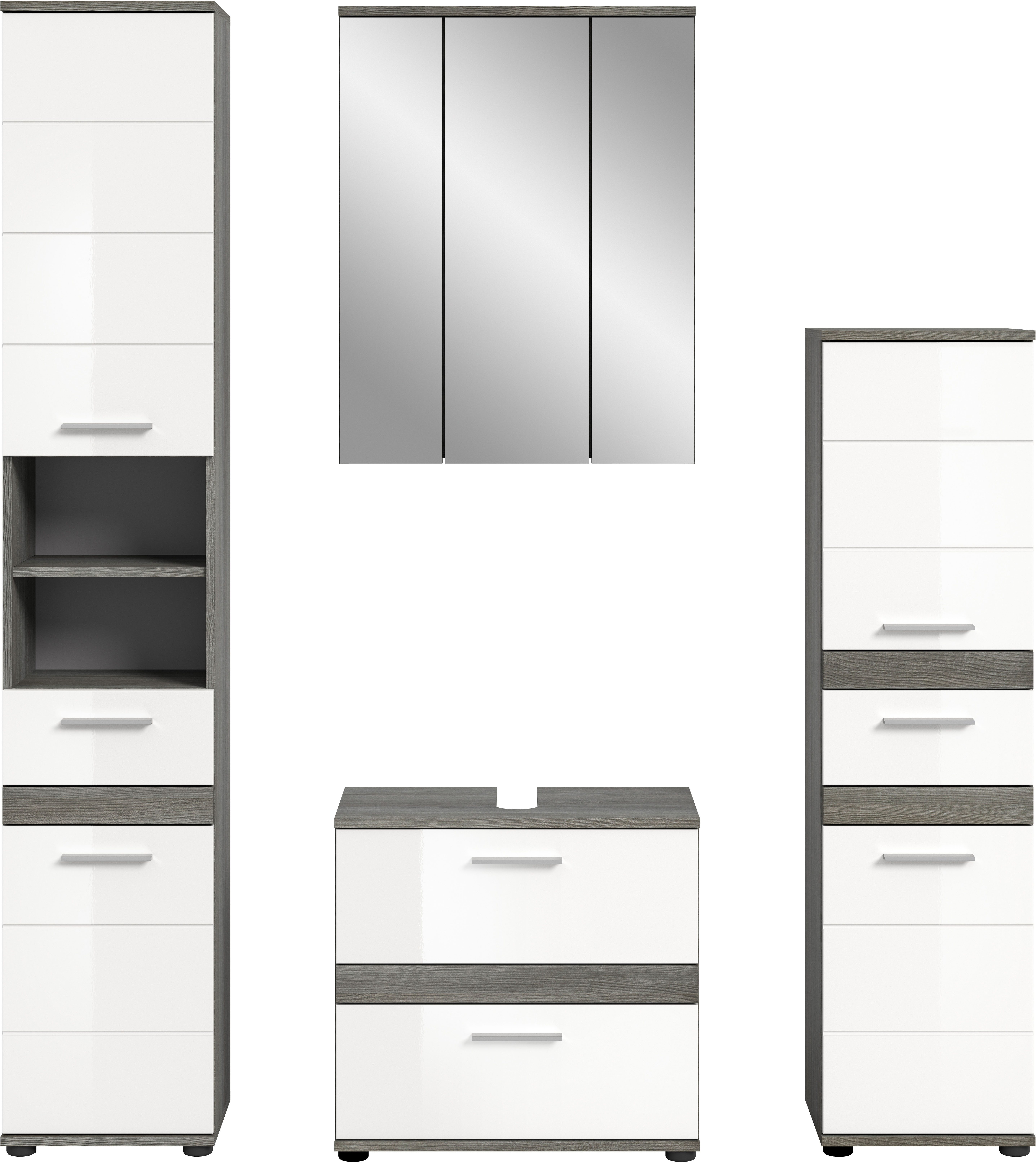 welltime Badmeubelset LUCCA, 4-delig, TOPSELLER!, MDF hoogglansfront, bestaande uit: (set, 4 stuks)