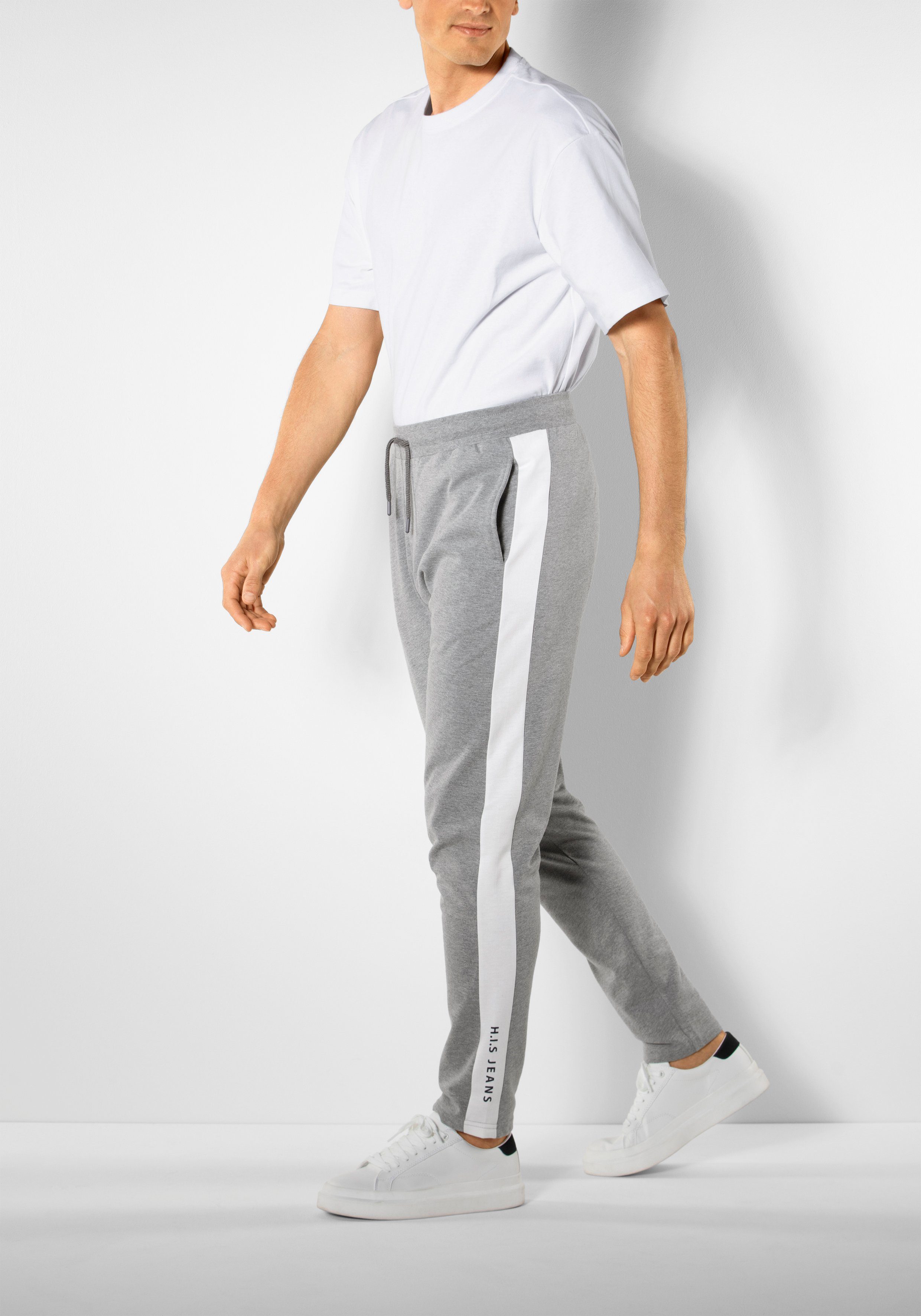 H.I.S Sweatbroek Joggingbroek met zijstreep en logo-print