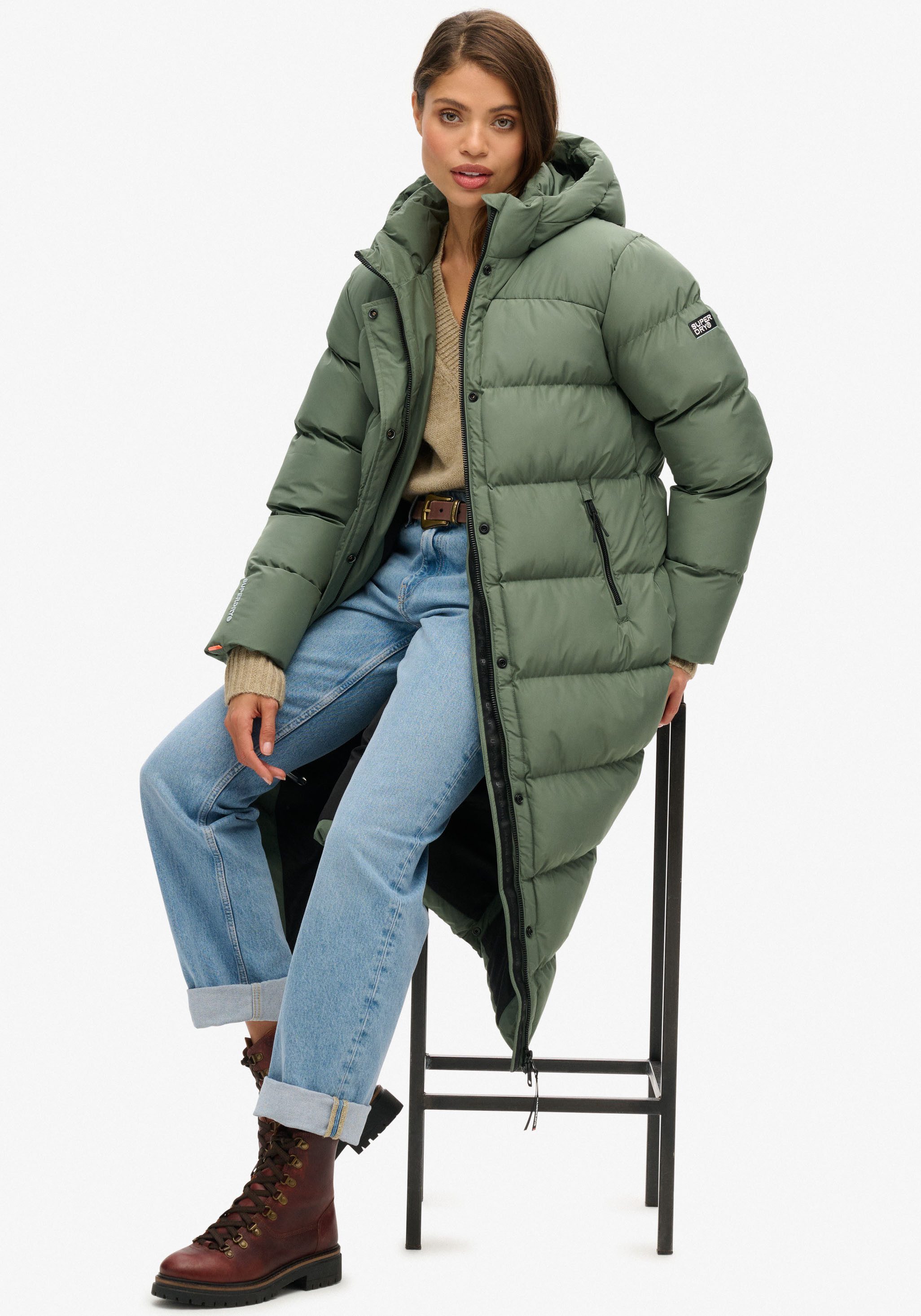 Superdry Gewatteerde jas HOODED LONGLINE SPORTS PUFFER