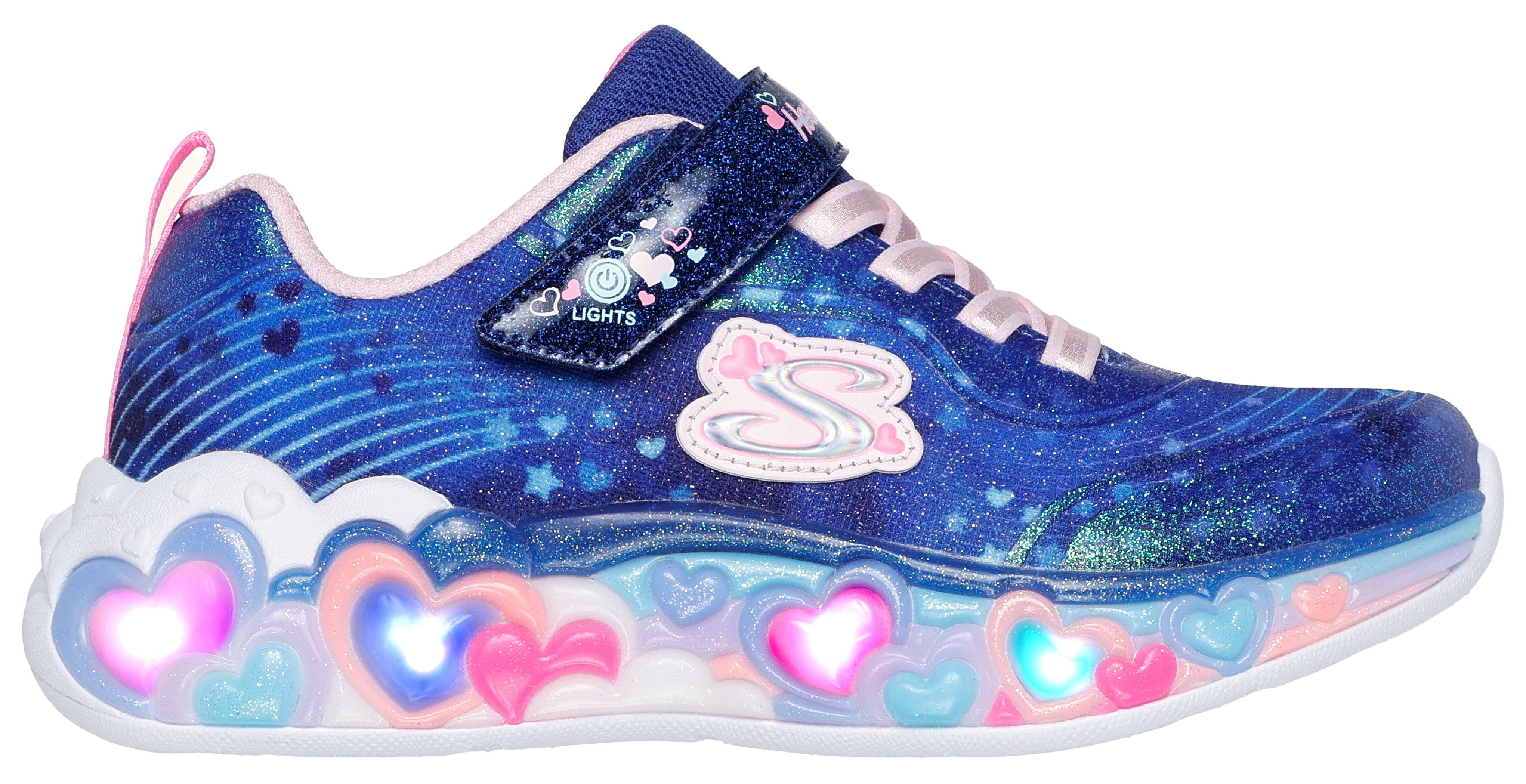 Skechers Sneakers ETERNAL HEART LIGHTS , blink,-klittenbandschoen met hart-applicatie, maat sjabloon om te downloaden meisjes sneakers maat 28 blauw