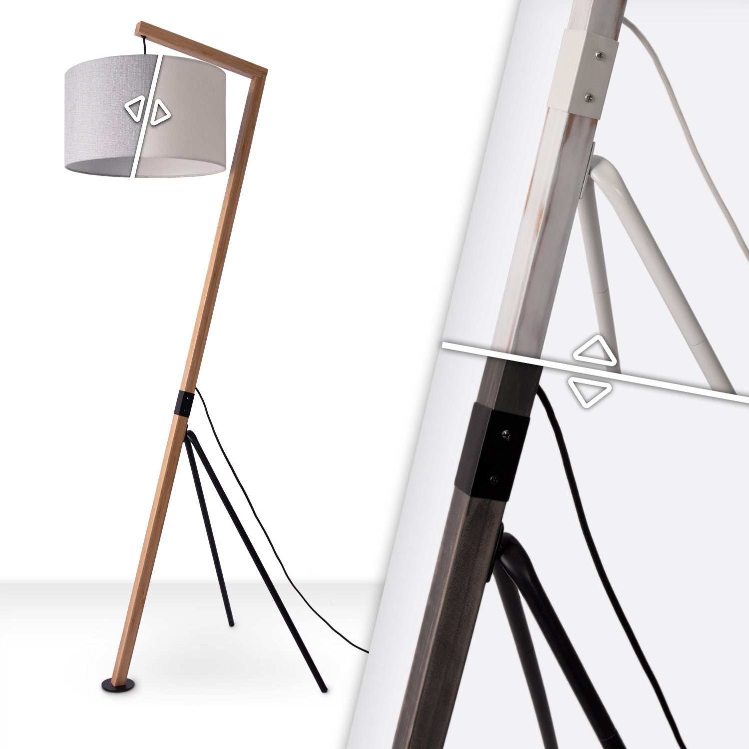 Paco Home Staande lamp GALLOW Modern woonkamer driepoot hout metaal vintage E27 galg