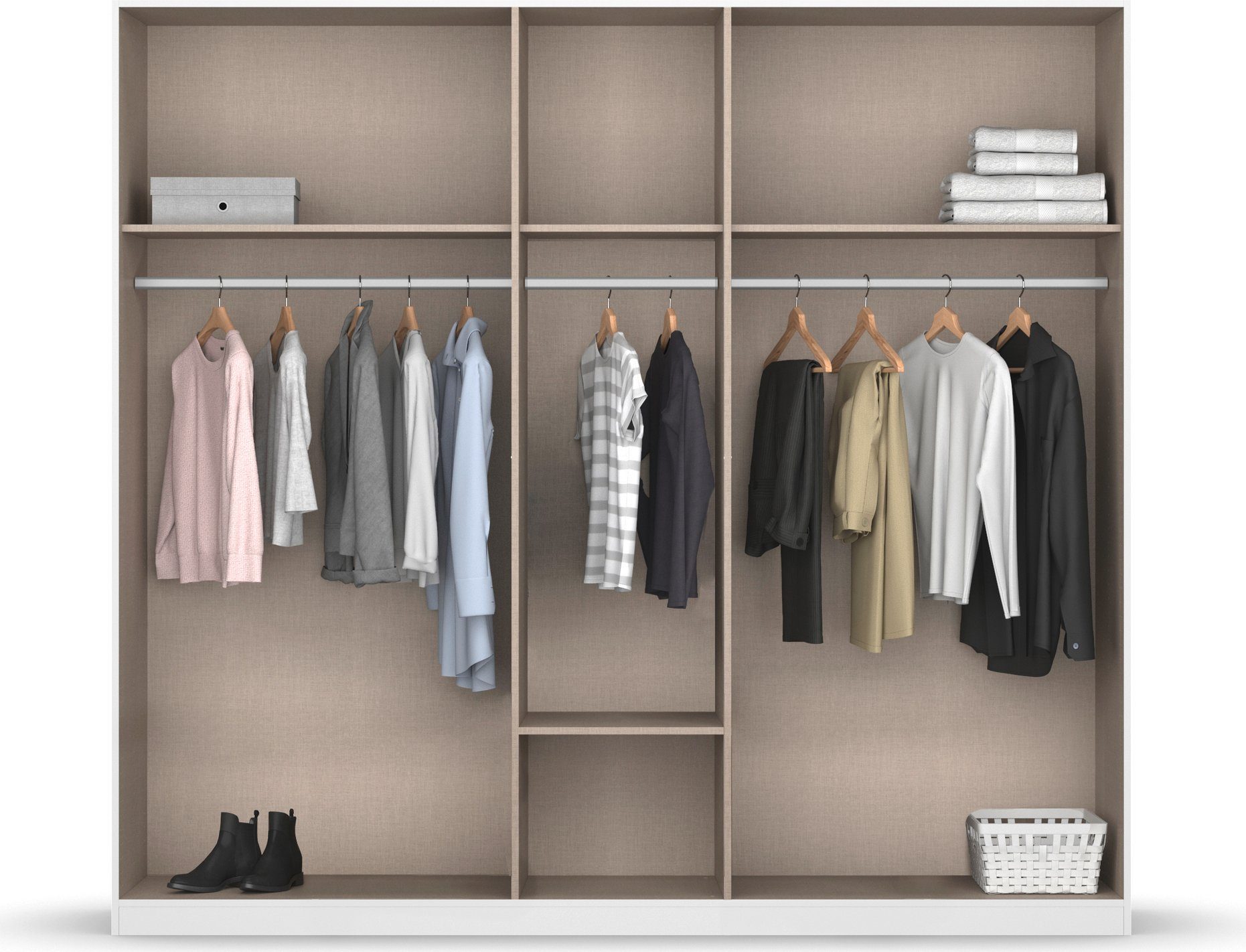 rauch Draaideurkast Kledingkast kast garderobe waskast BARI met spiegel met lades in het midden, moderne greep in grijs metallic made in germany