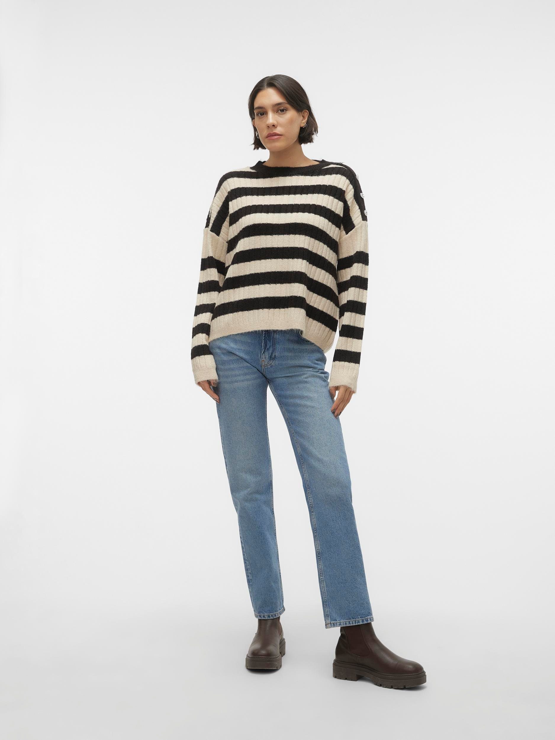 Vero Moda Trui met ronde hals VMELYA LS O-NECK BUTTON PULLOVER GA BOO