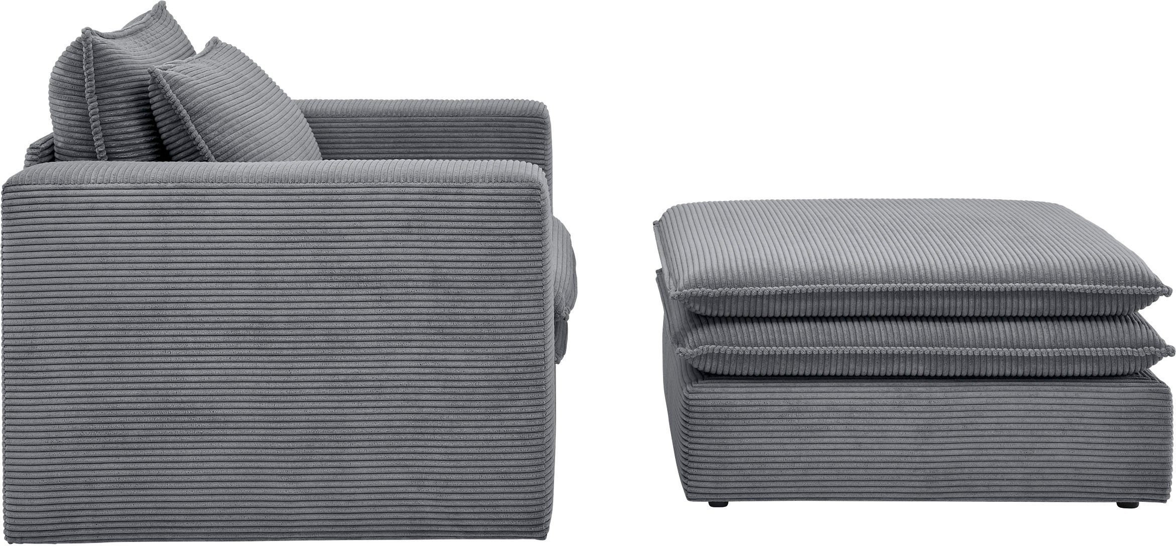 Places of Style Zithoek PIAGGE Hoogwaardige cord, fauteuil en hocker klein als set (2-delig)