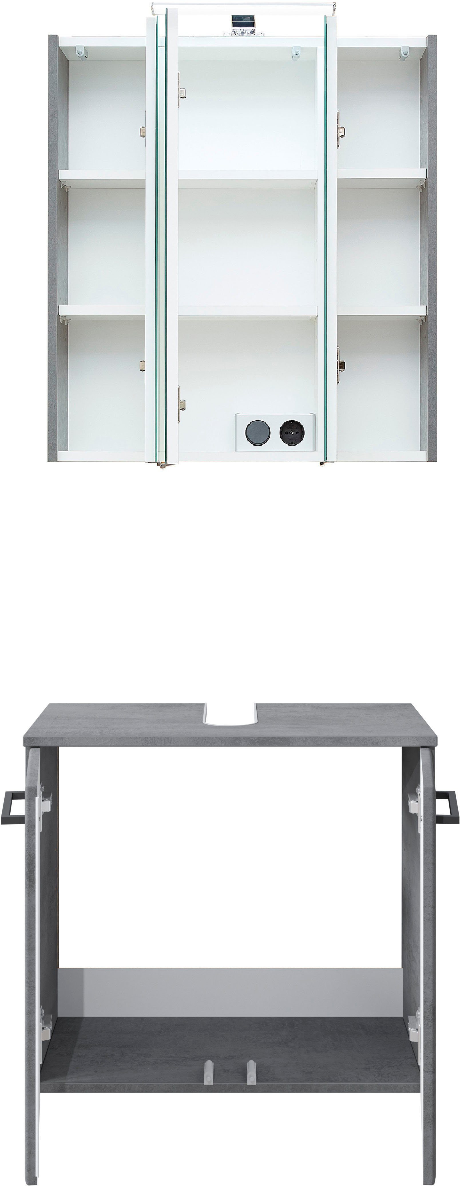 Saphir Badkamerserie Quickset 945 2-delig, wastafelonderkast met led-spiegelkast Wastafel 65 cm breed, 5 deuren, 6 legplanken, incl. deurdemper (2-delig)