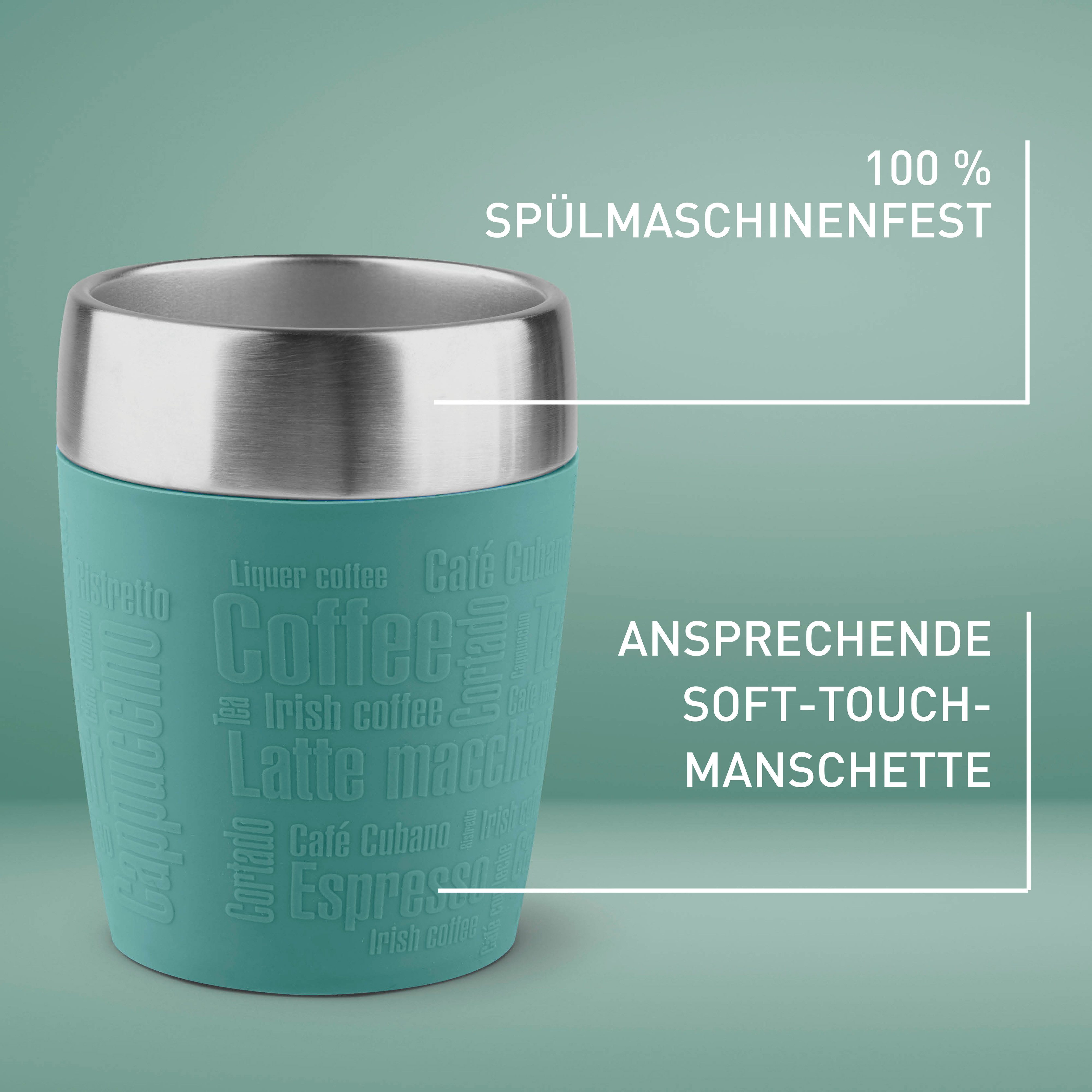 Emsa Thermosbeker Travel Mug 0,2 liter, roestvrij staal, drink- en ijsbeker, rubberen manchet (1-delig)
