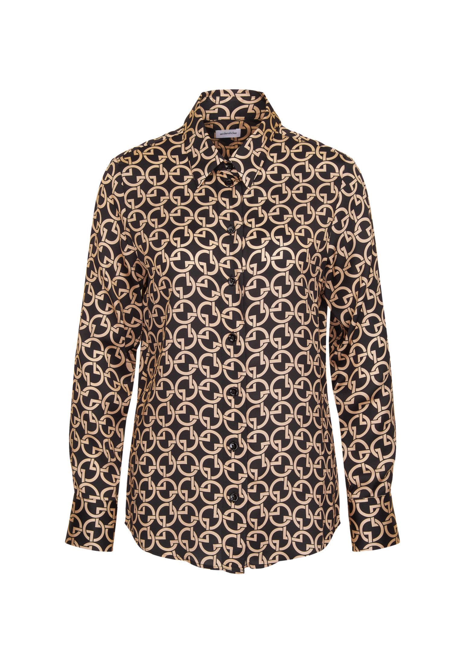 seidensticker Overhemdblouse Zwarte roos Lange mouwen kraag print