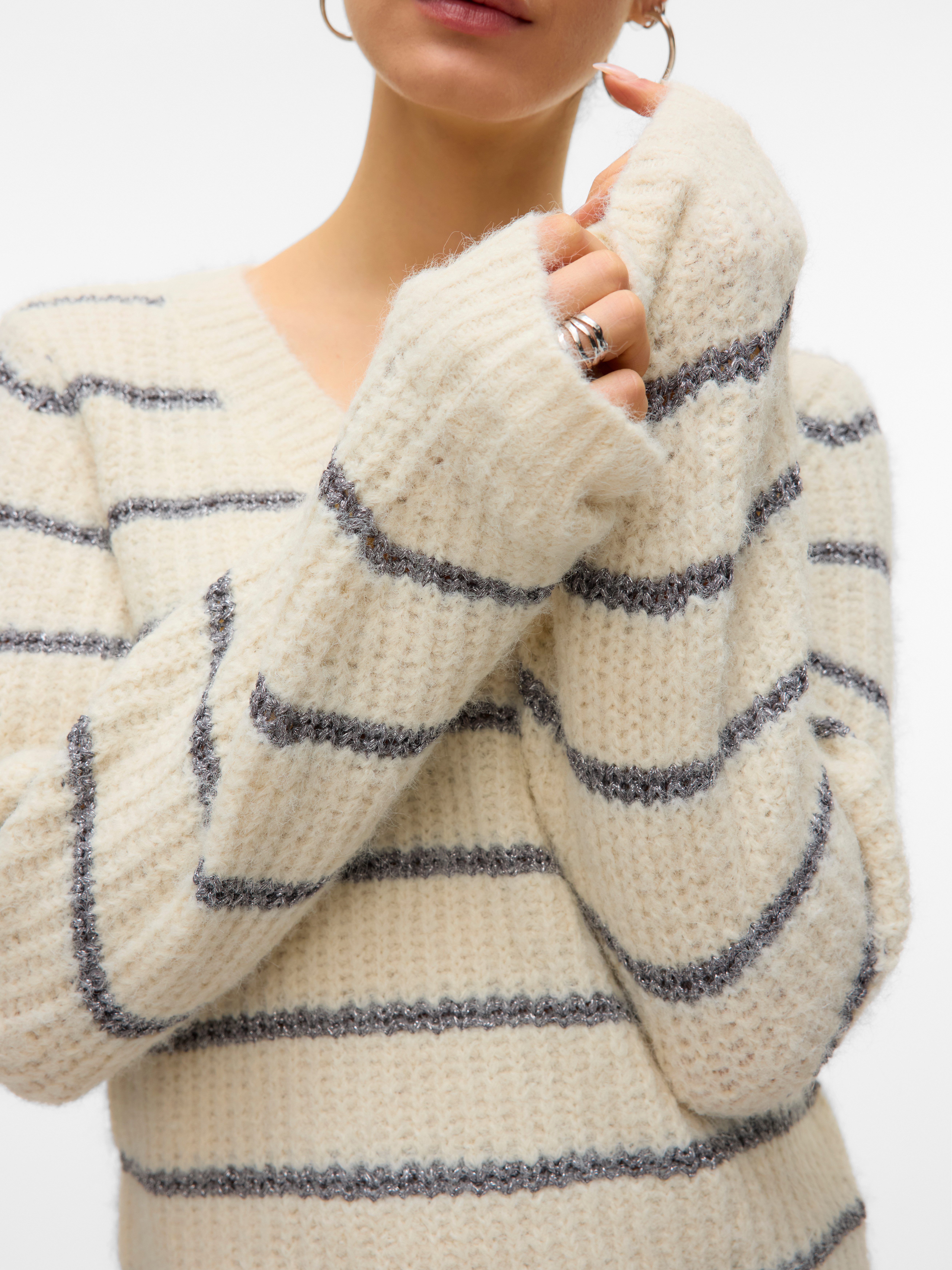 Vero Moda Trui met V-hals VMAWESOME SHINE LS V-NCK STRIPE PULL BOO