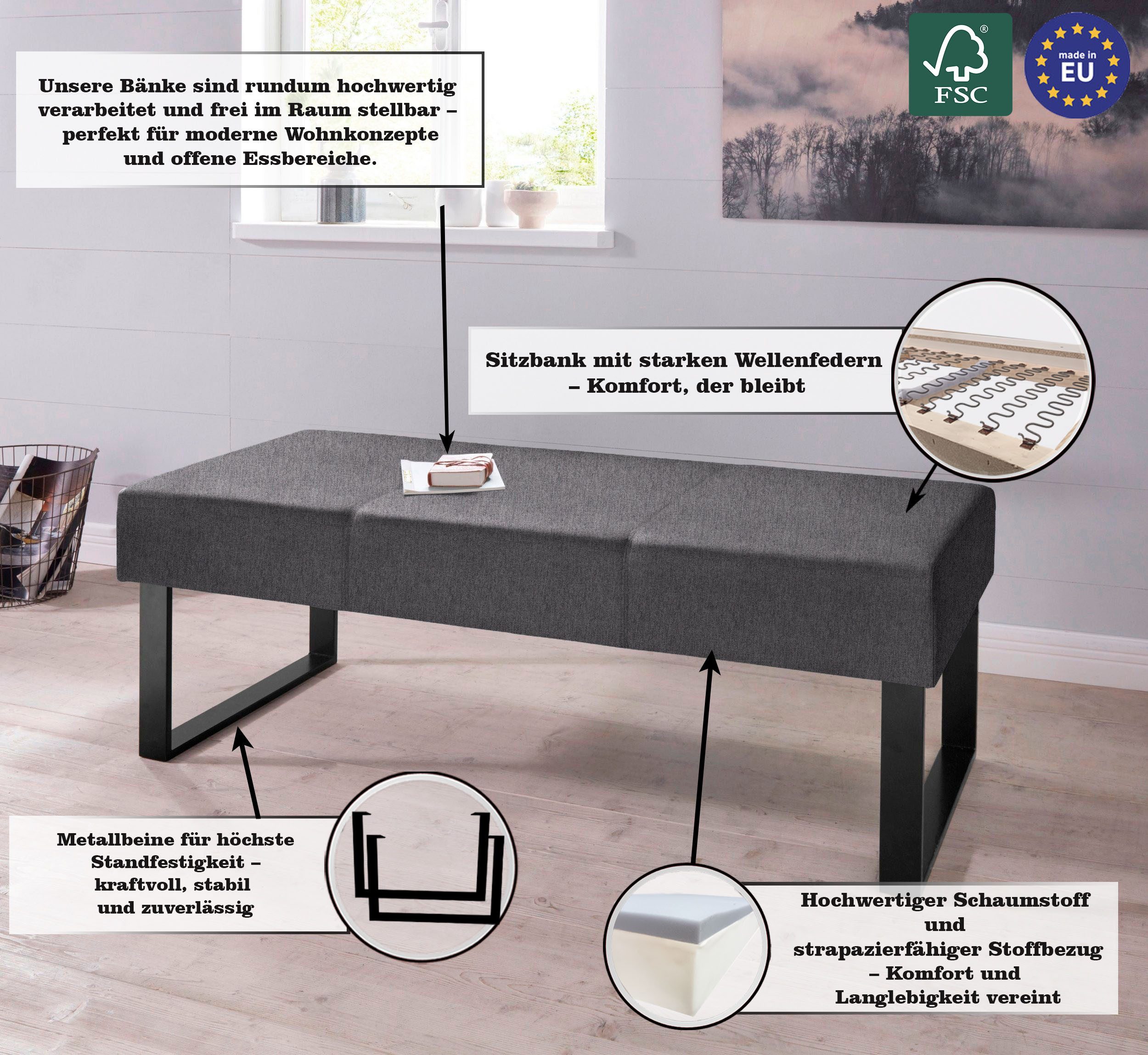 Home affaire Zitbank Oliver Breedte 140 cm, met metalen frame