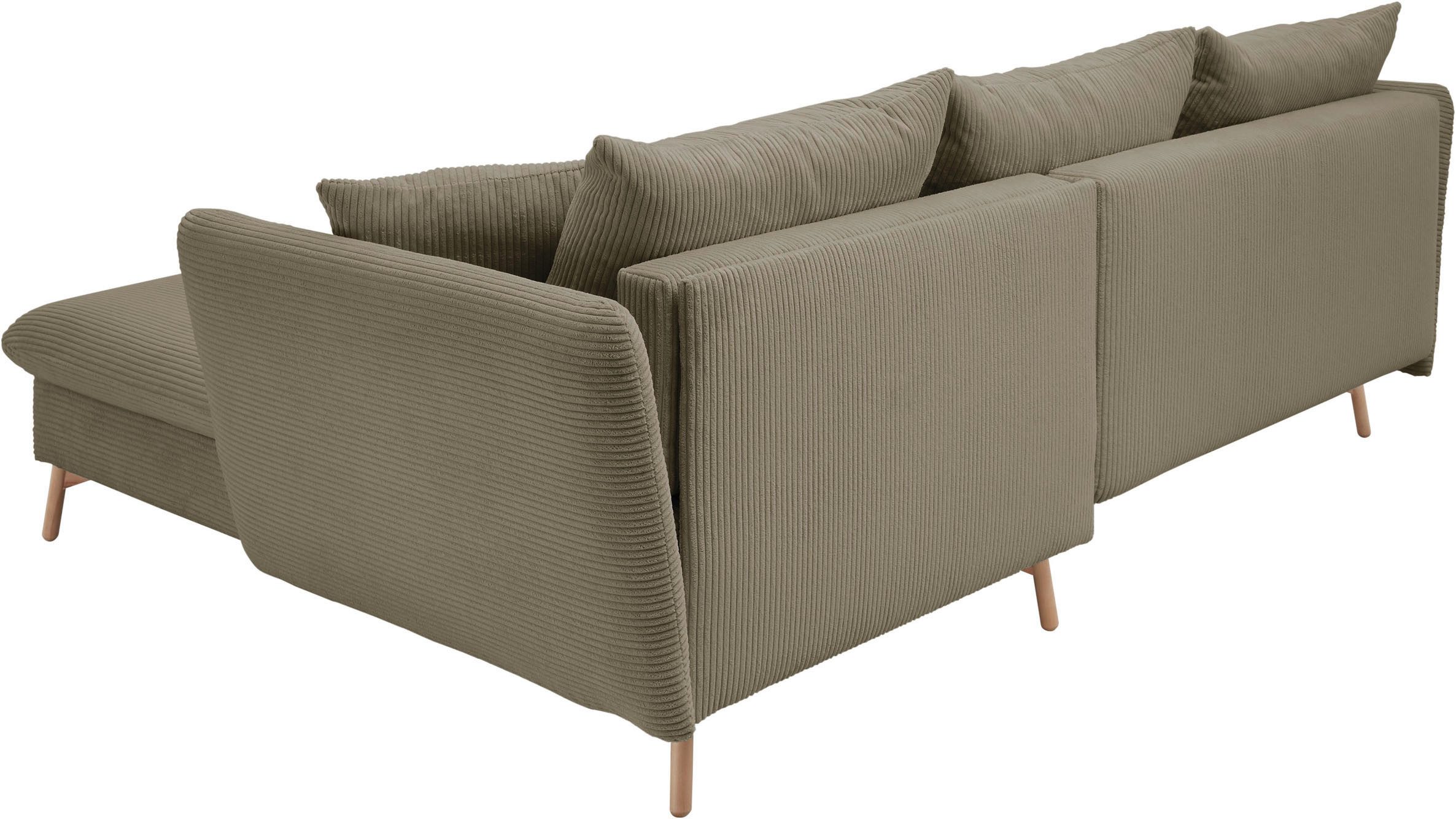andas Hoekbank MERLE, 258 cm, L-vorm, prachtige corduroy, met slaapfunctie en bedlade, ligoppervlak 224 x 139