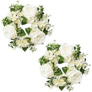 creativ green kunstbloem kaarsenring rozen en bloemen in een set van 2 (2 stuks) wit