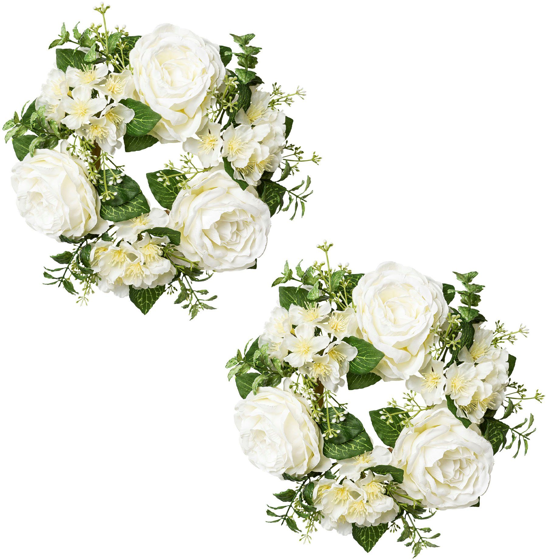 Creativ green Kunstbloem Kerzenring Rosen und Blüten in een set van 2 (2 stuks)