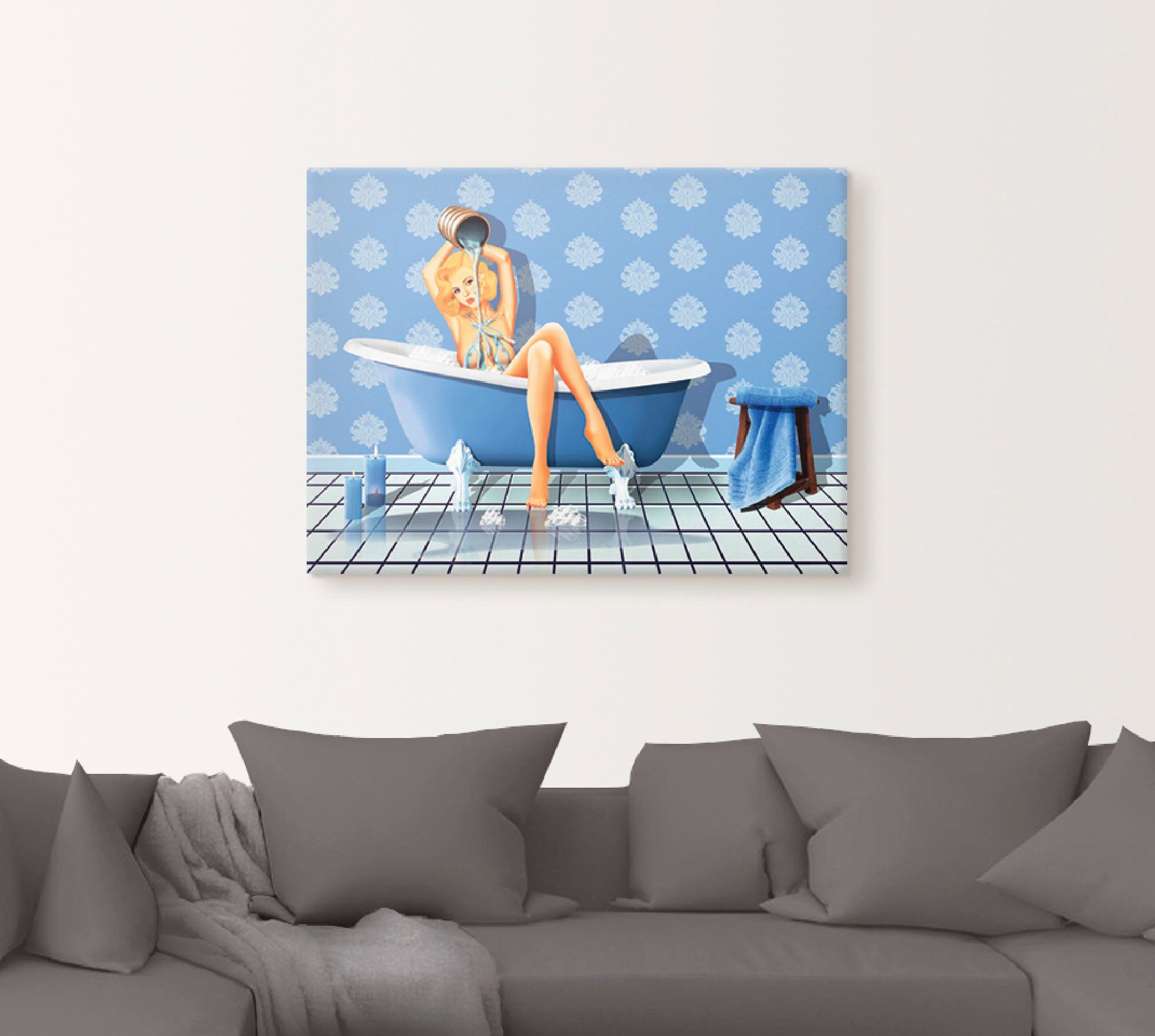 Artland Artprint De sexy blauwe badkamer als artprint op linnen, poster, muursticker in verschillende maten