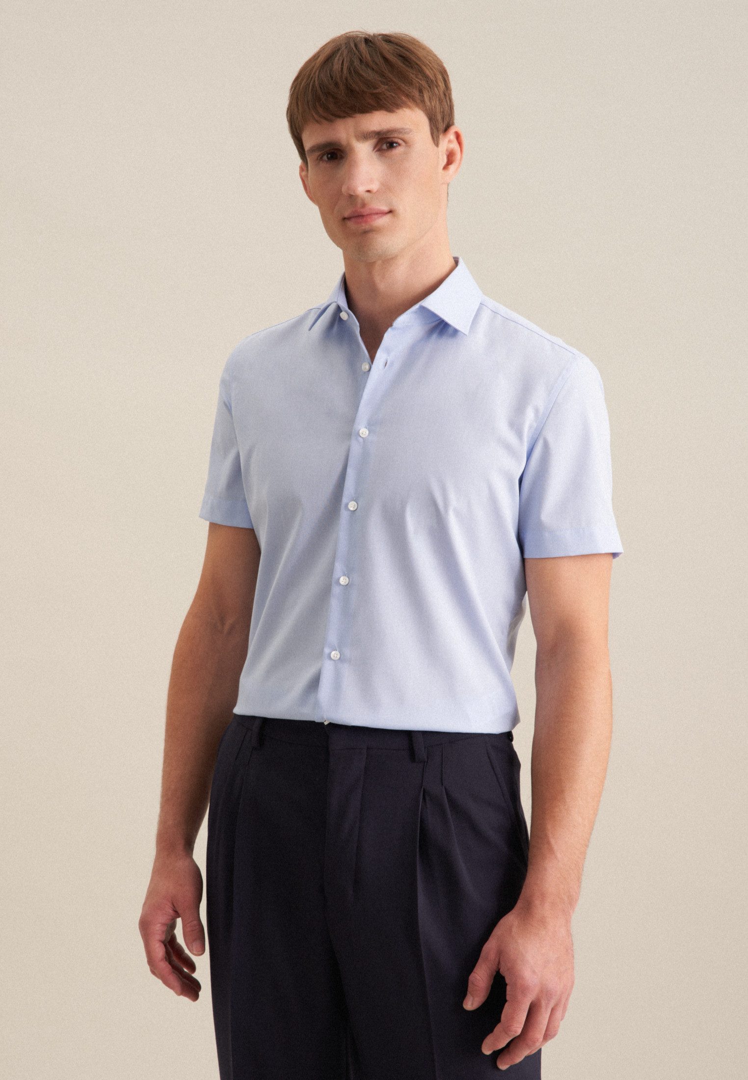 seidensticker Businessoverhemd Slim korte mouwen kentkraag uni heren overhemden maat L (41) blauw