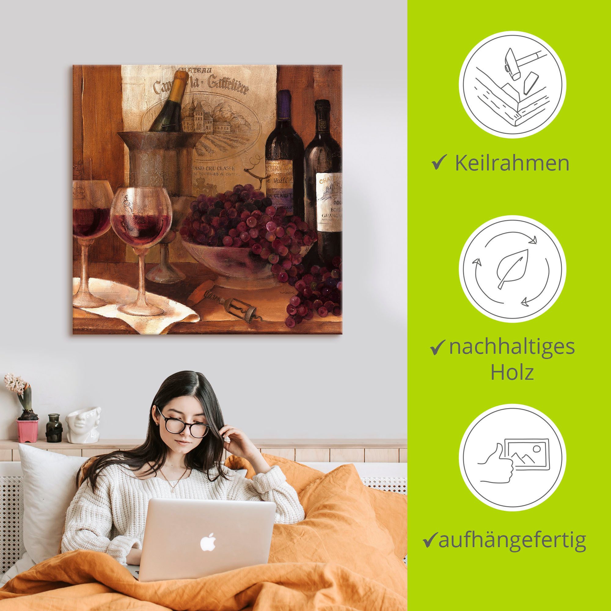 Artland Artprint op linnen Vintage wijn gespannen op een spieraam