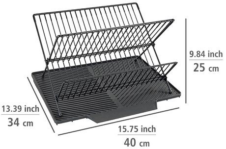 WENKO Afdruipmat Model Nelia met afvoergestel zwart, hellend oppervlak voor optimale waterafvoer