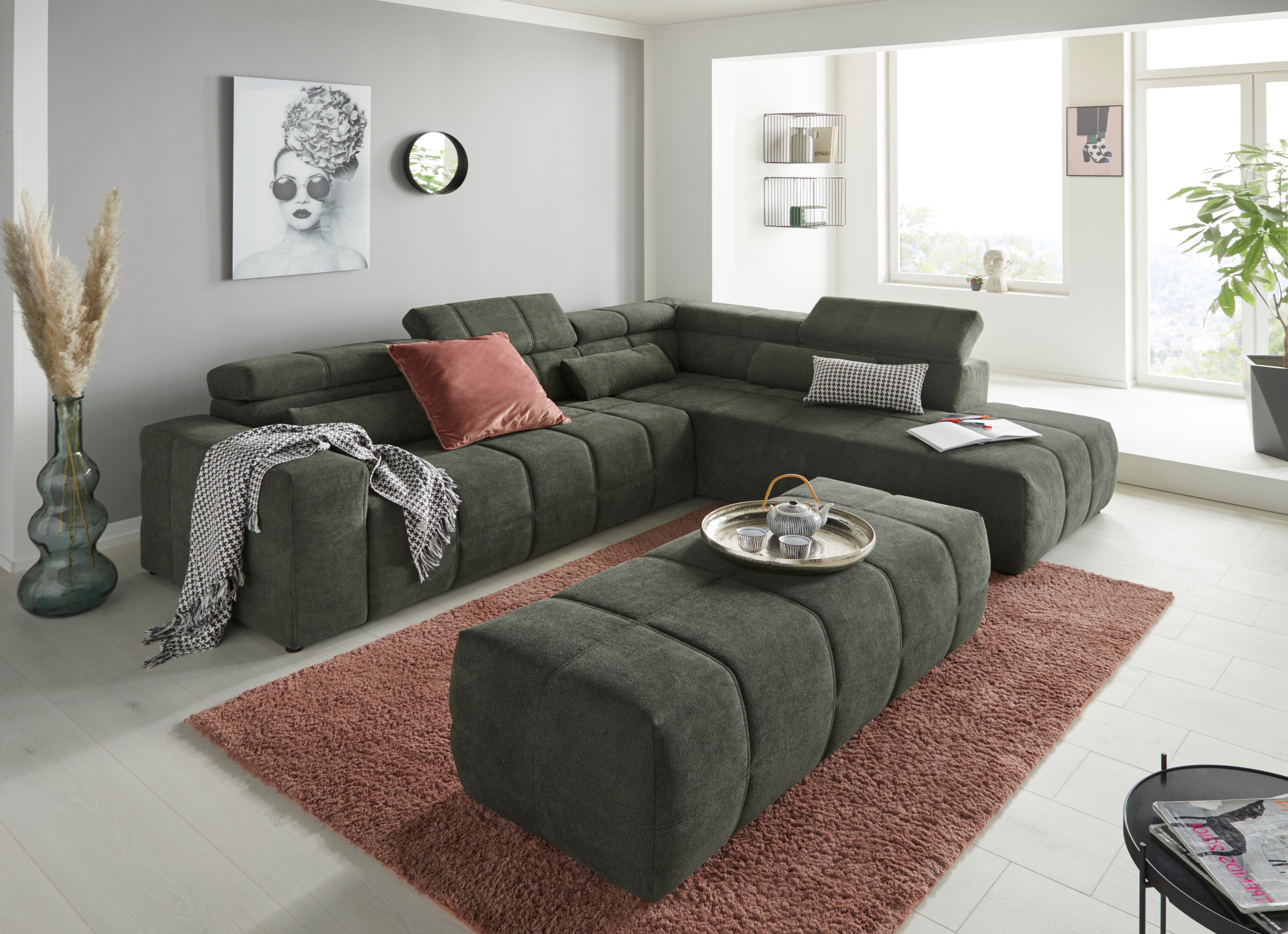 DOMO collection Hoekbank Brandon L-vorm, ook in leer met verstelbare hoofdsteun, naar keuze met verstelbare zitdiepte