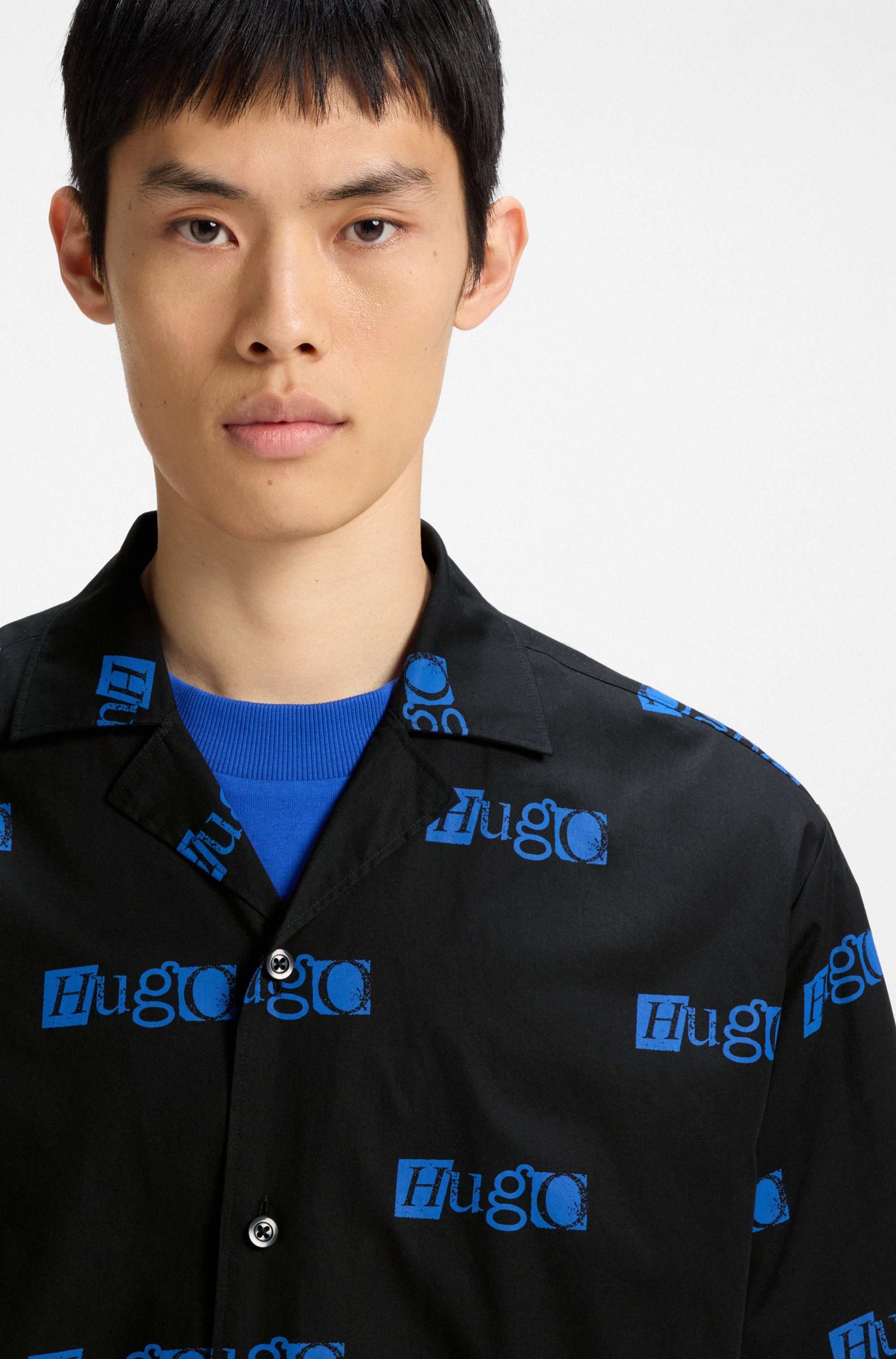HUGO Blue Overhemd met korte mouwen Eligino met hugo logo-print