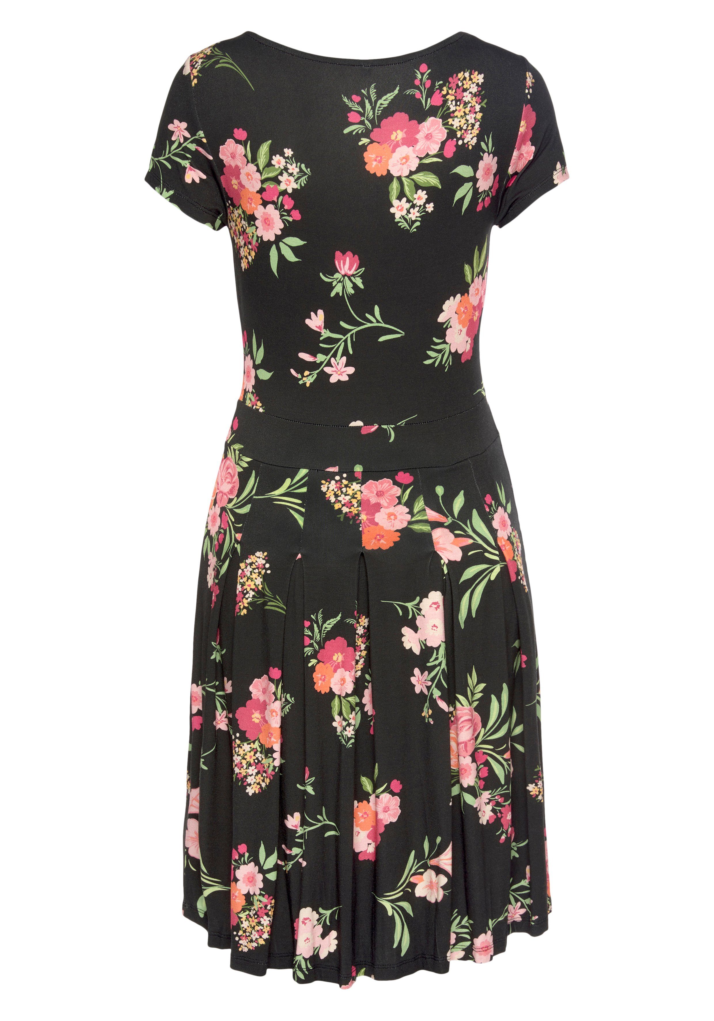 Vivance Gedessineerde jurk met bloemenmotief, t-shirtjurk, zomerjurk