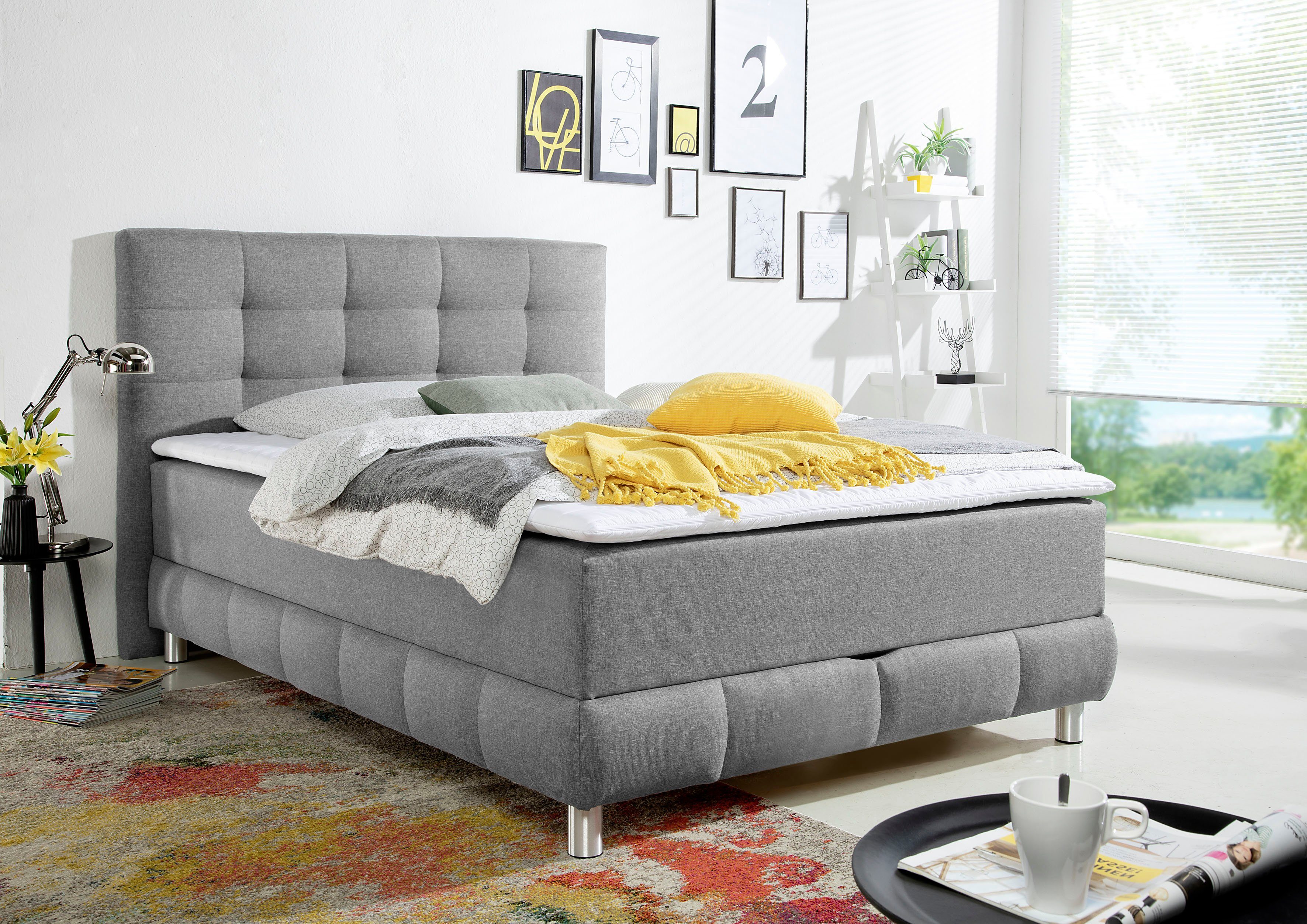 INOSIGN Boxspring Vaasa inclusief bedlade & topper, xxl-uitvoering, extra lengte 220 cm boxsprings grijs