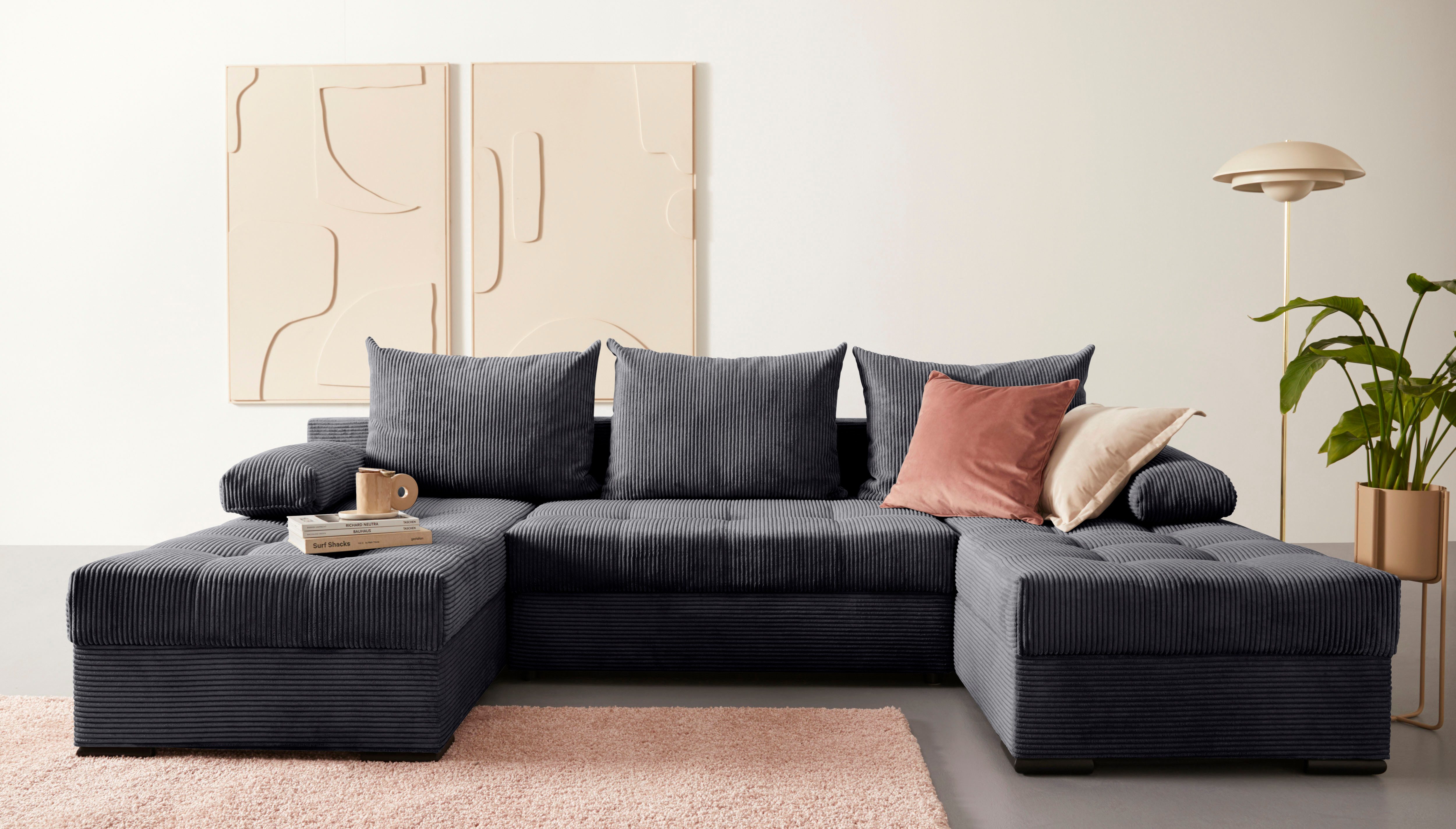 COLLECTION AB Zithoek Josy U-vorm, breedte 269 cm, platweefsel, structuur, kunstleer