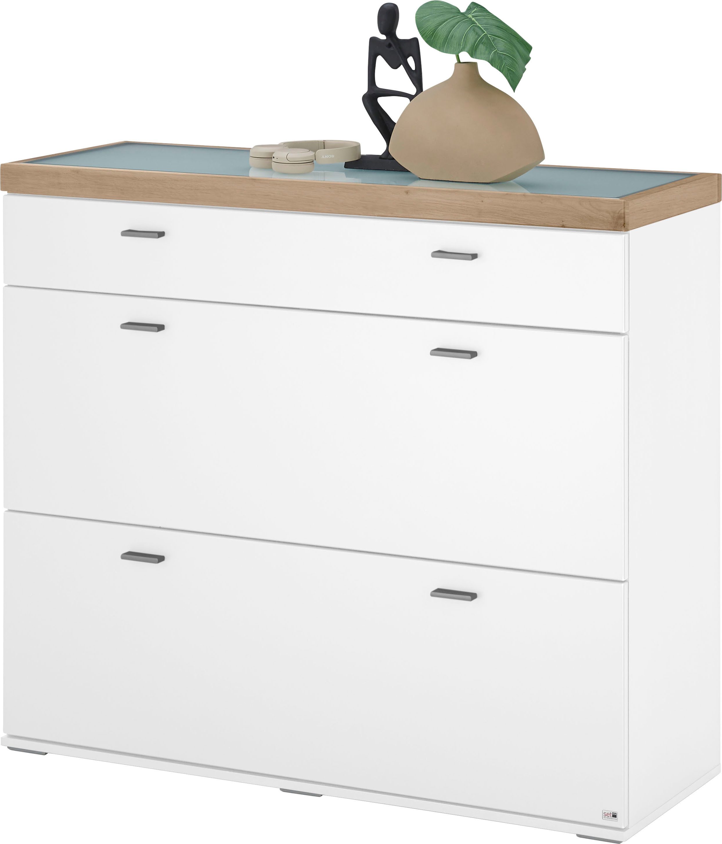 set one by Musterring Dressoir Lancaster Dielen inclusief led-verlichting, met deuren en lades, breedte 121 cm dressoirs wit