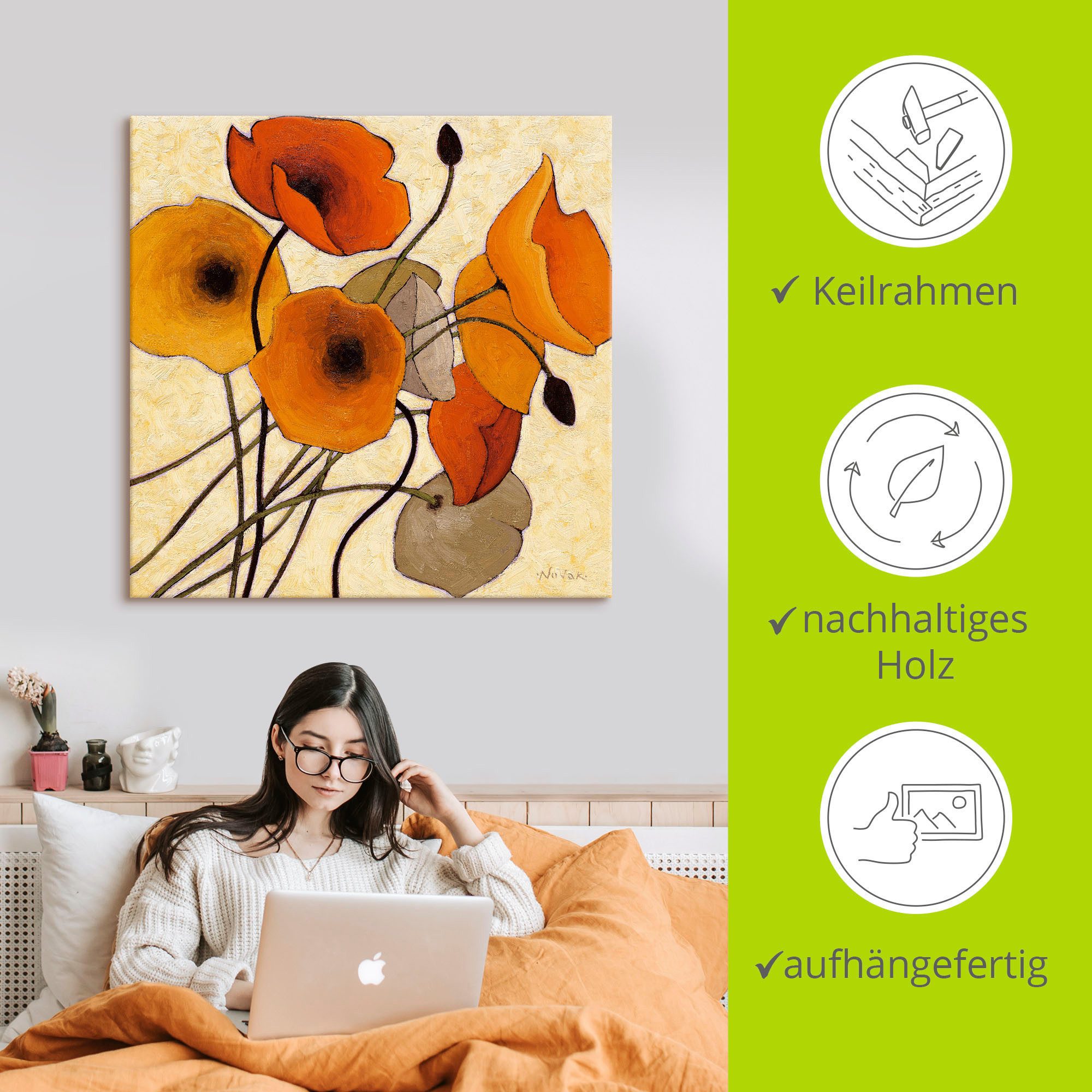 Artland Artprint op linnen Pompoenkleurige klaproos II
