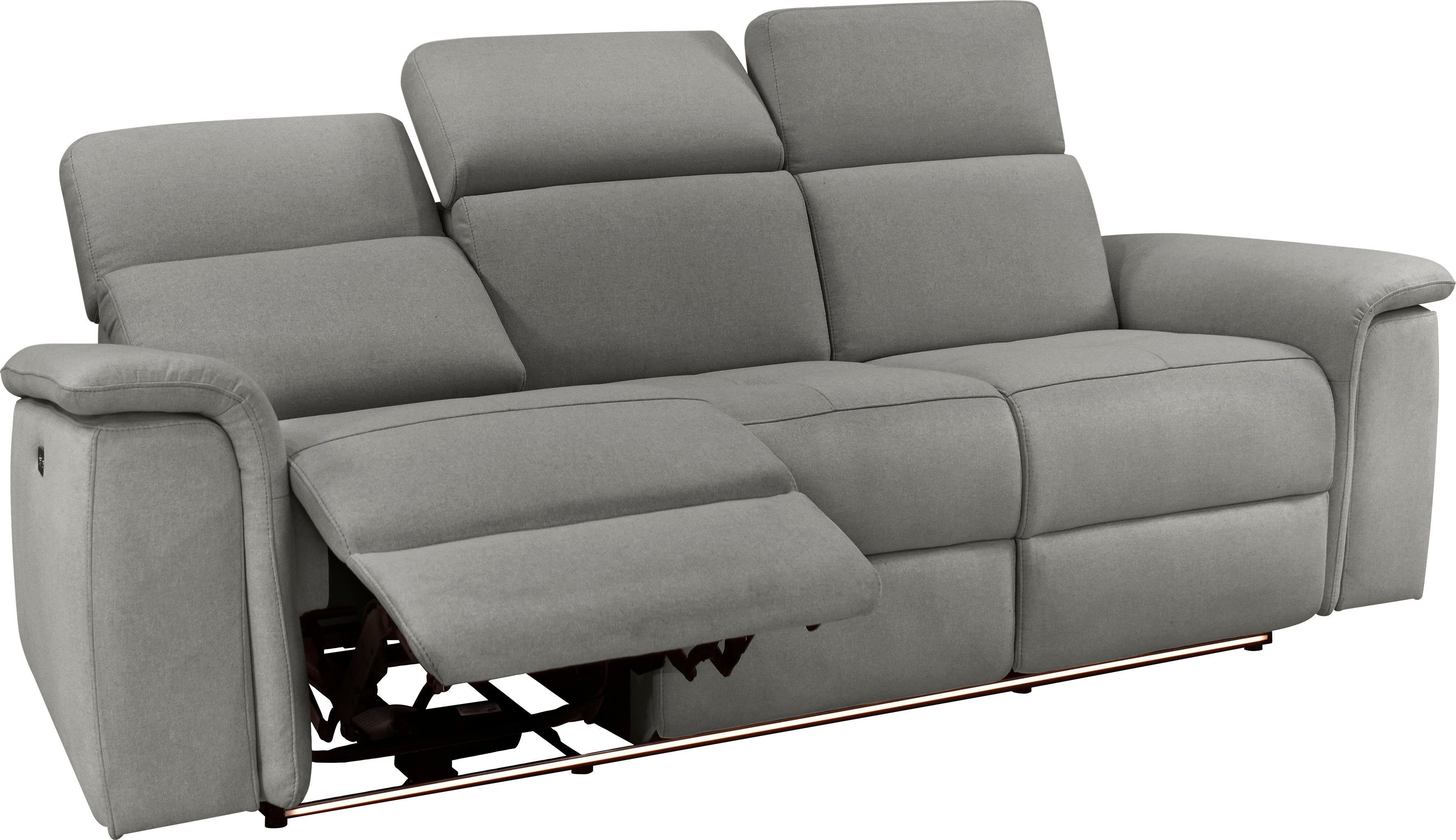 Places of Style 3-zitsbank Pareli 229 cm, handmatige en elektrische relaxfunctie in 2 zits USB, verstelbare hoofdsteun, LED-verlichting, in echt leer, kunstleer, geweven stof
