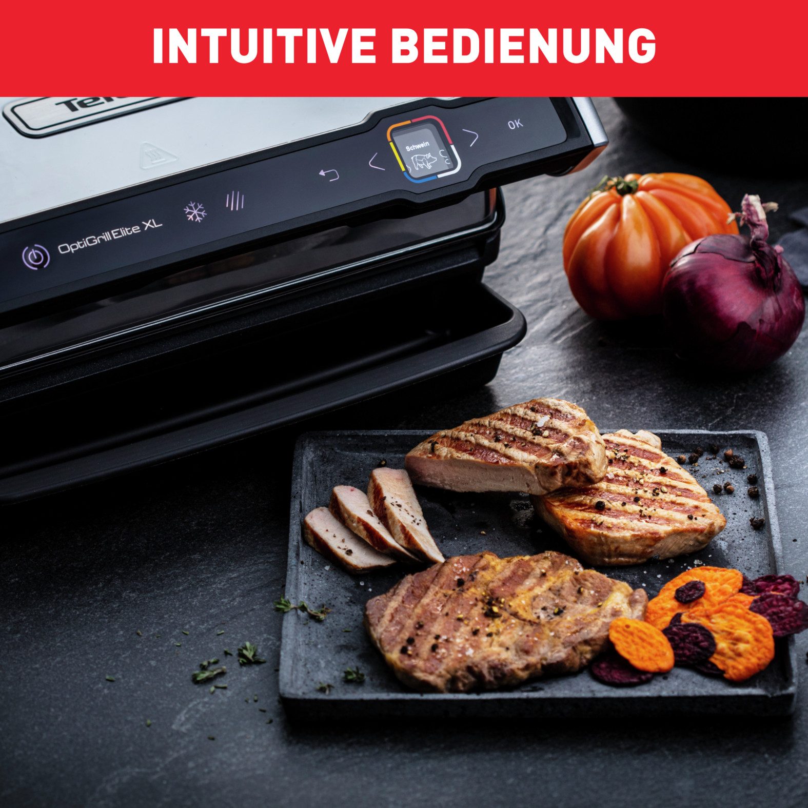Tefal Contactgrill OptiGrill Elite XL, spülmaschinengeeignete Platten Countdown tot perfect resultaat, extra Grillboost voor grill-strepen