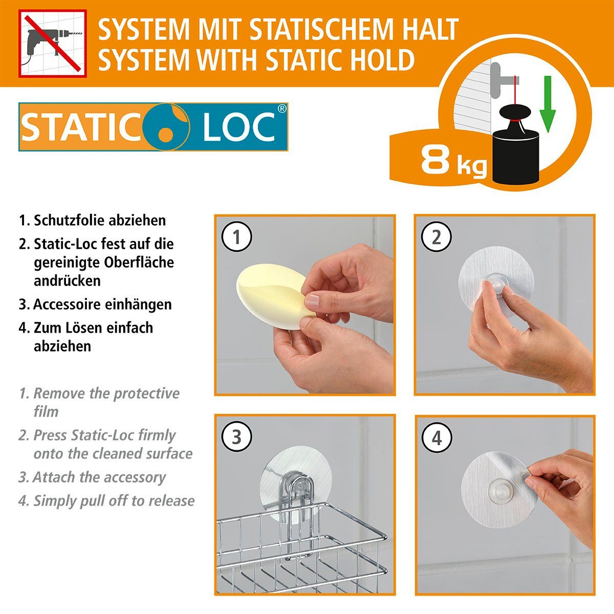 WENKO Badkamerrekje Static-Loc® Osimo Bevestigen zonder boren