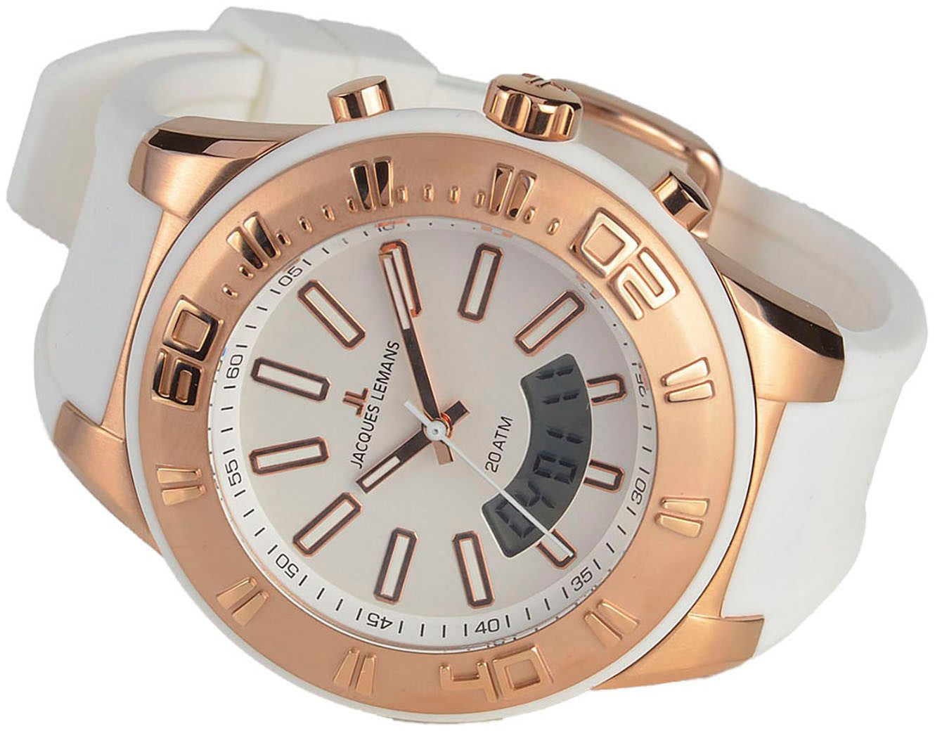 Jacques Lemans Chronograaf Miami Quartzhorloge, horloge, dames, heren, siliconen band, tot 20 bar waterdicht