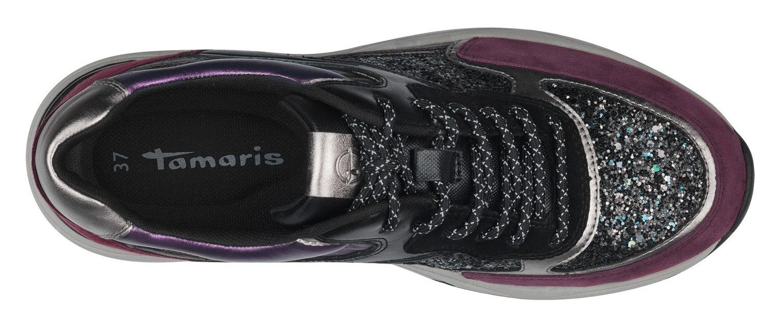Tamaris Sneakers met sleehak veterschoenen, lage schoen, vrijetijdsschoen, kleurrijke contrastafwerkingen