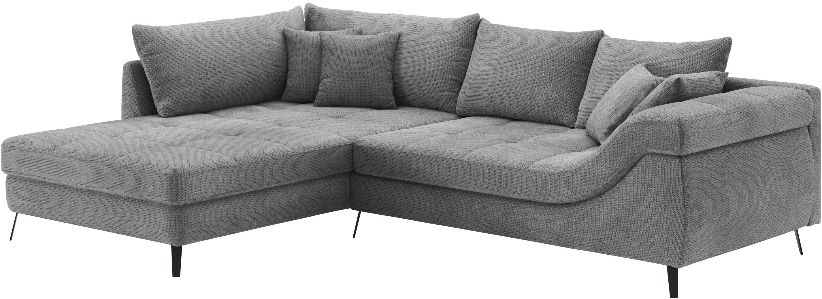 Mr. Couch Hoekbank Portofino L-vorm 4 bekledingskwaliteiten, 13,5 cm hoge metalen profielvoeten in mat zwart grijs, hoekbanken, 317 cm
