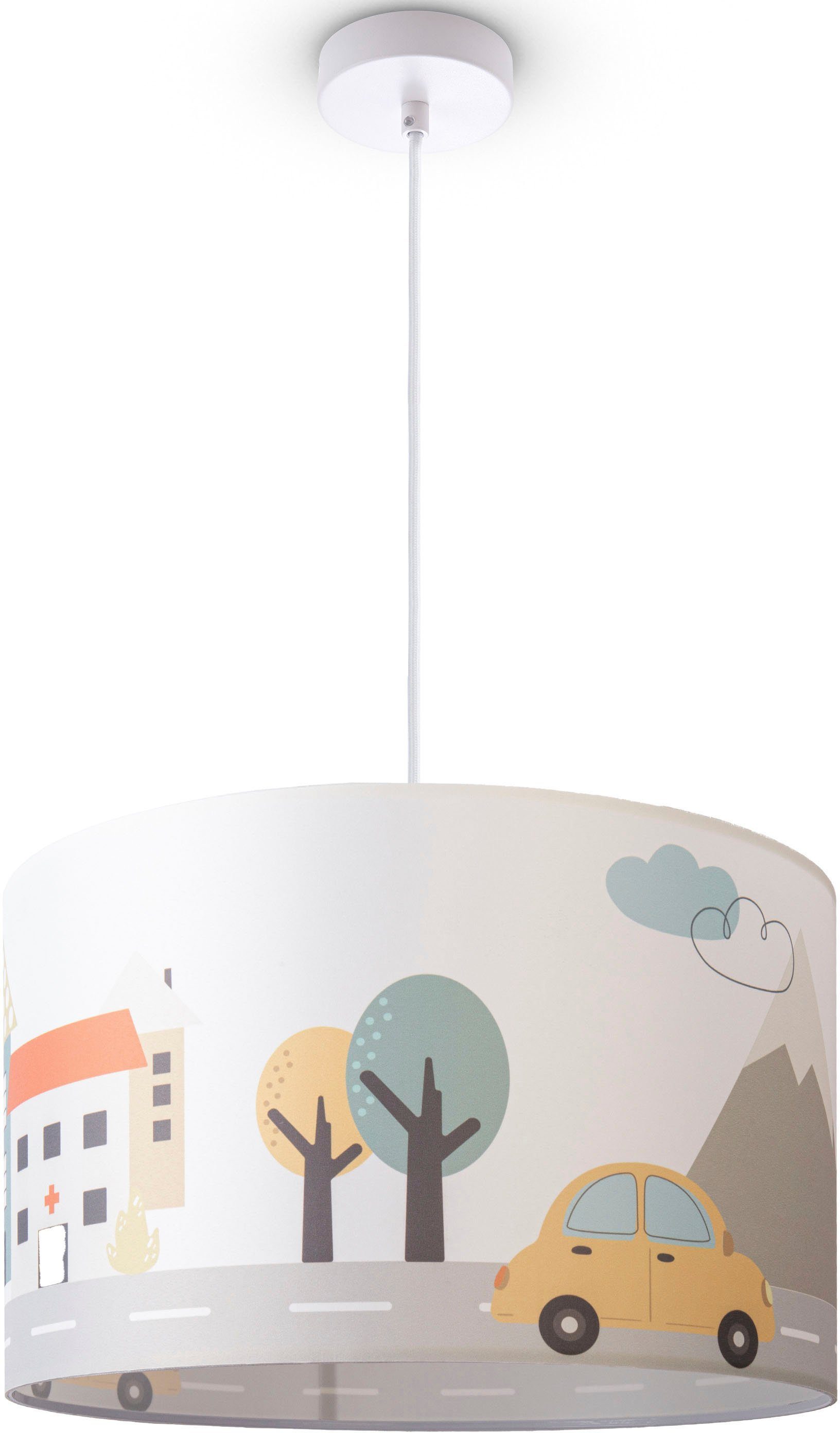 Paco Home Hanglamp Hugo Cabri Pendellamp kinderkamer aan plafond stof lampenkap brandweer politie