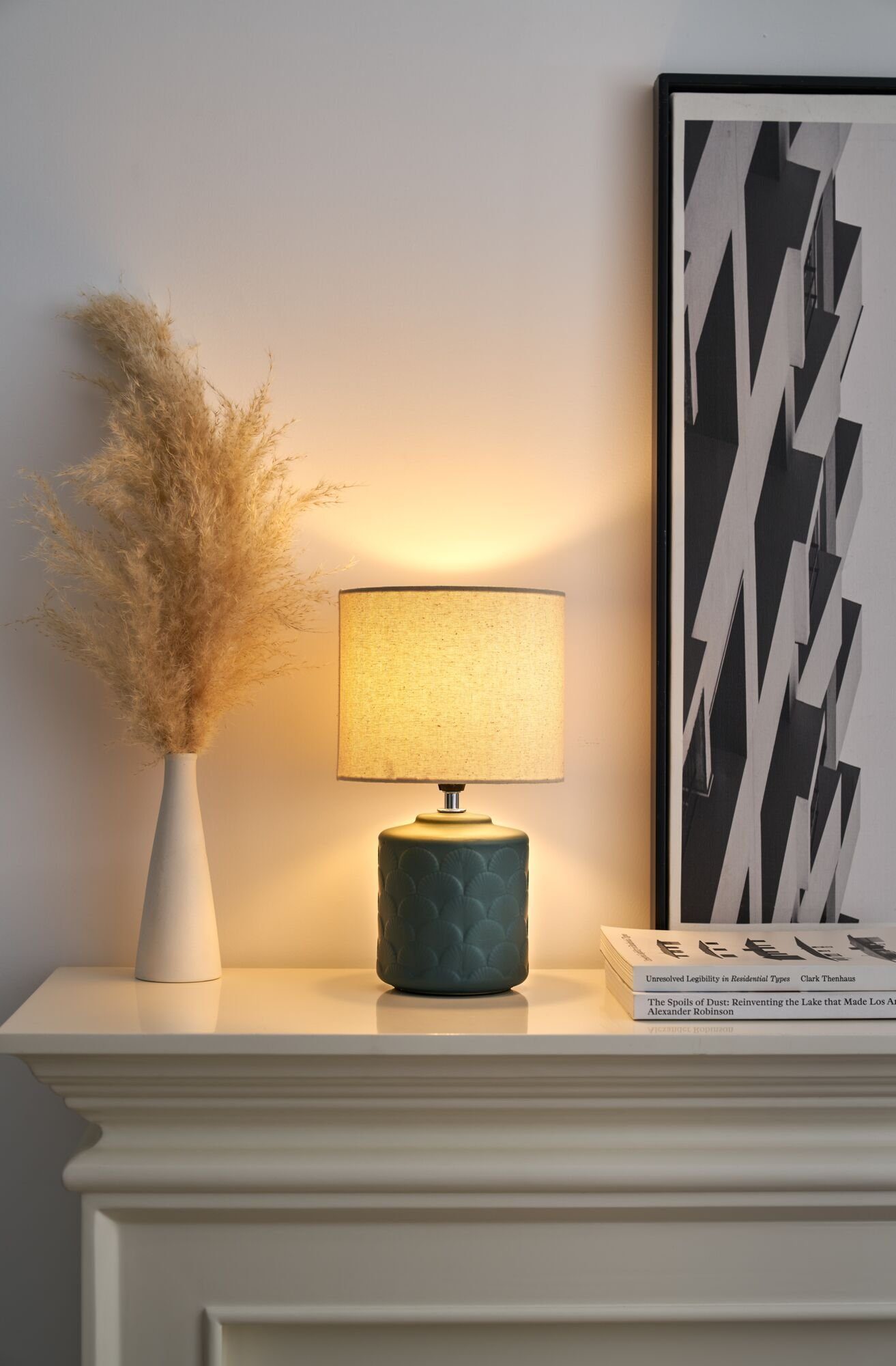 Pauleen Tafellamp Glowing Midnight max20W beige/groen mat 230V stof/keramiek