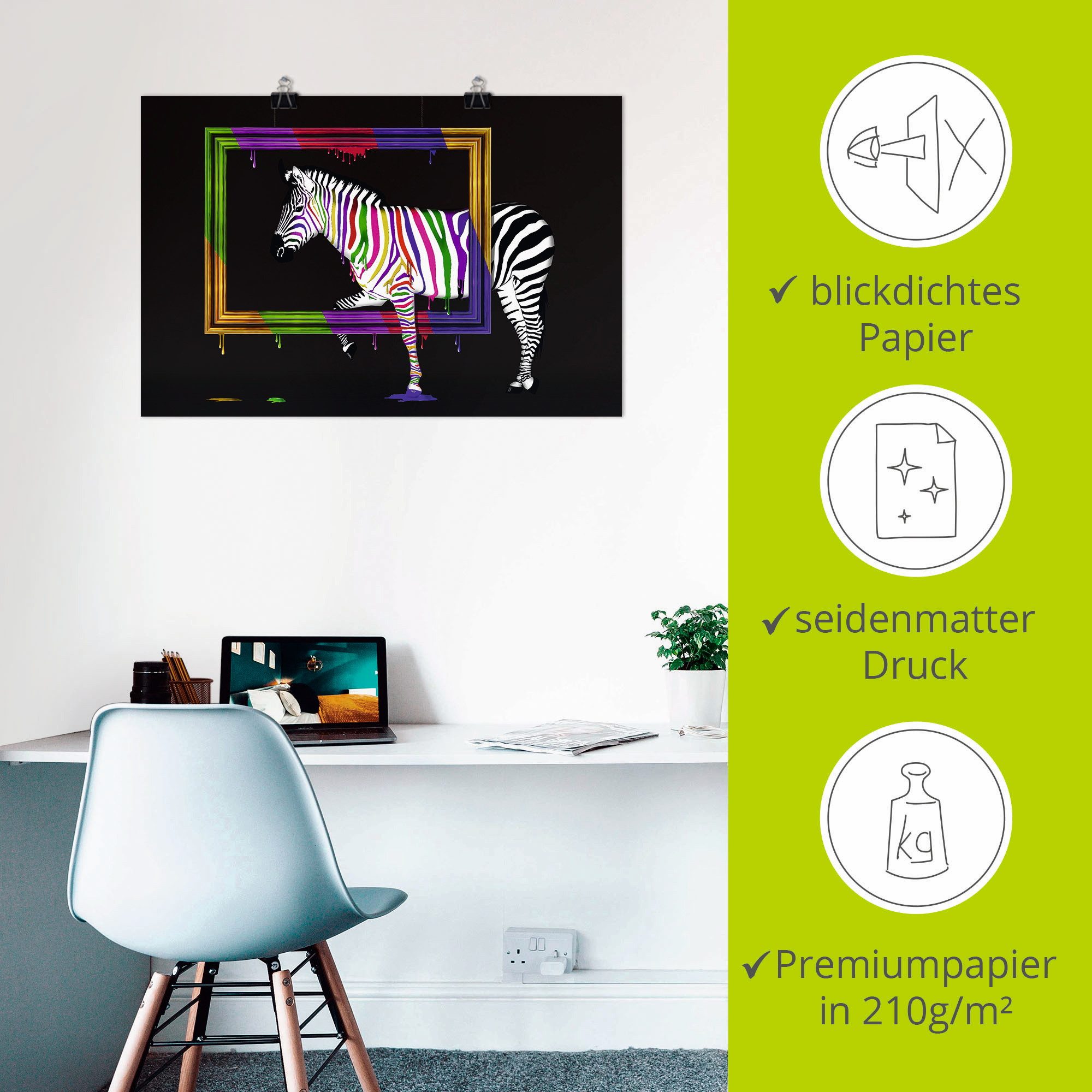 Artland Artprint De regenboog zebra als artprint op linnen, poster, muursticker in verschillende maten