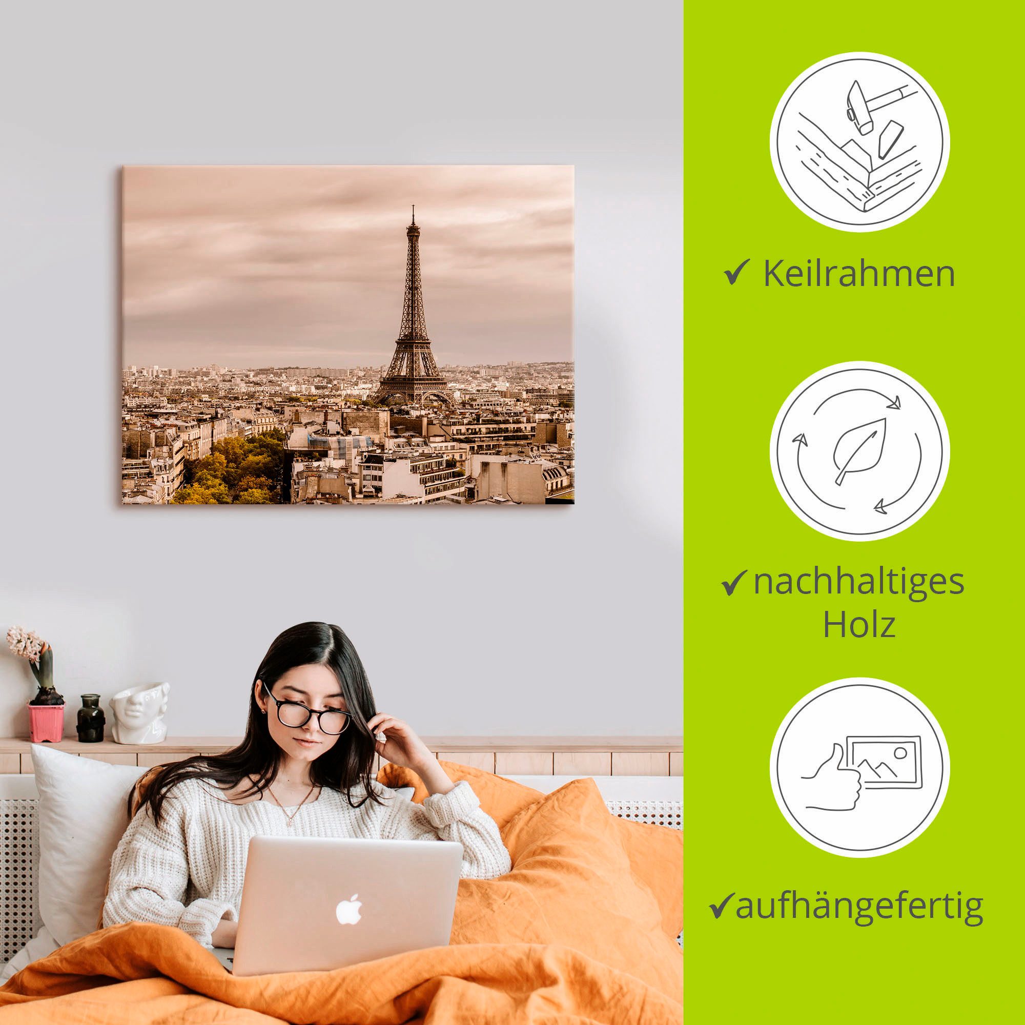 Artland Artprint Parijs Eiffeltoren I als artprint van aluminium, artprint op linnen, muursticker, verschillende maten