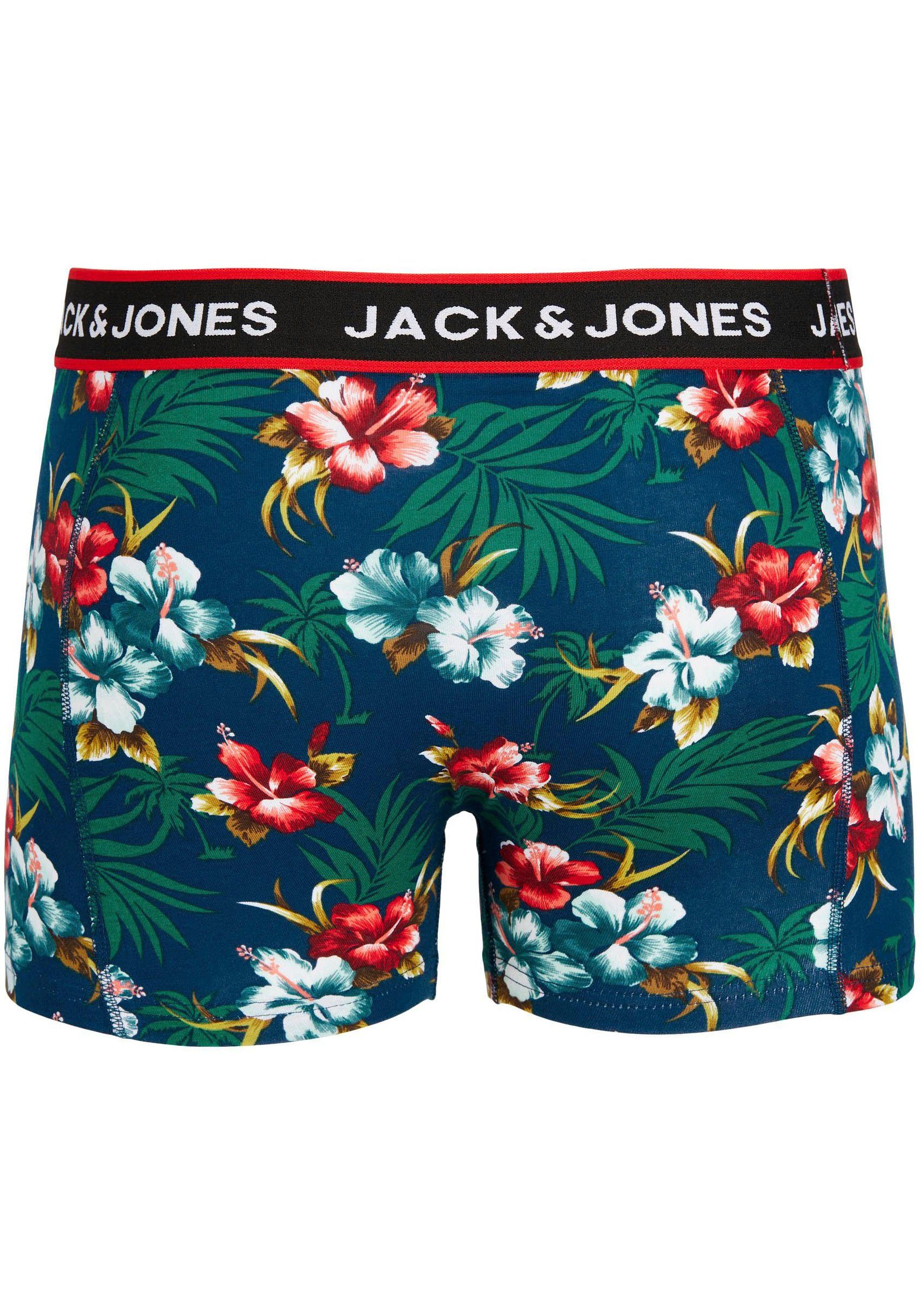 Jack & Jones Trunk JACFLOWER met bloemenprint en elastische band bedrukt, modieus, nauwsluitend, katoenmix, boorden (set, 3 stuks)