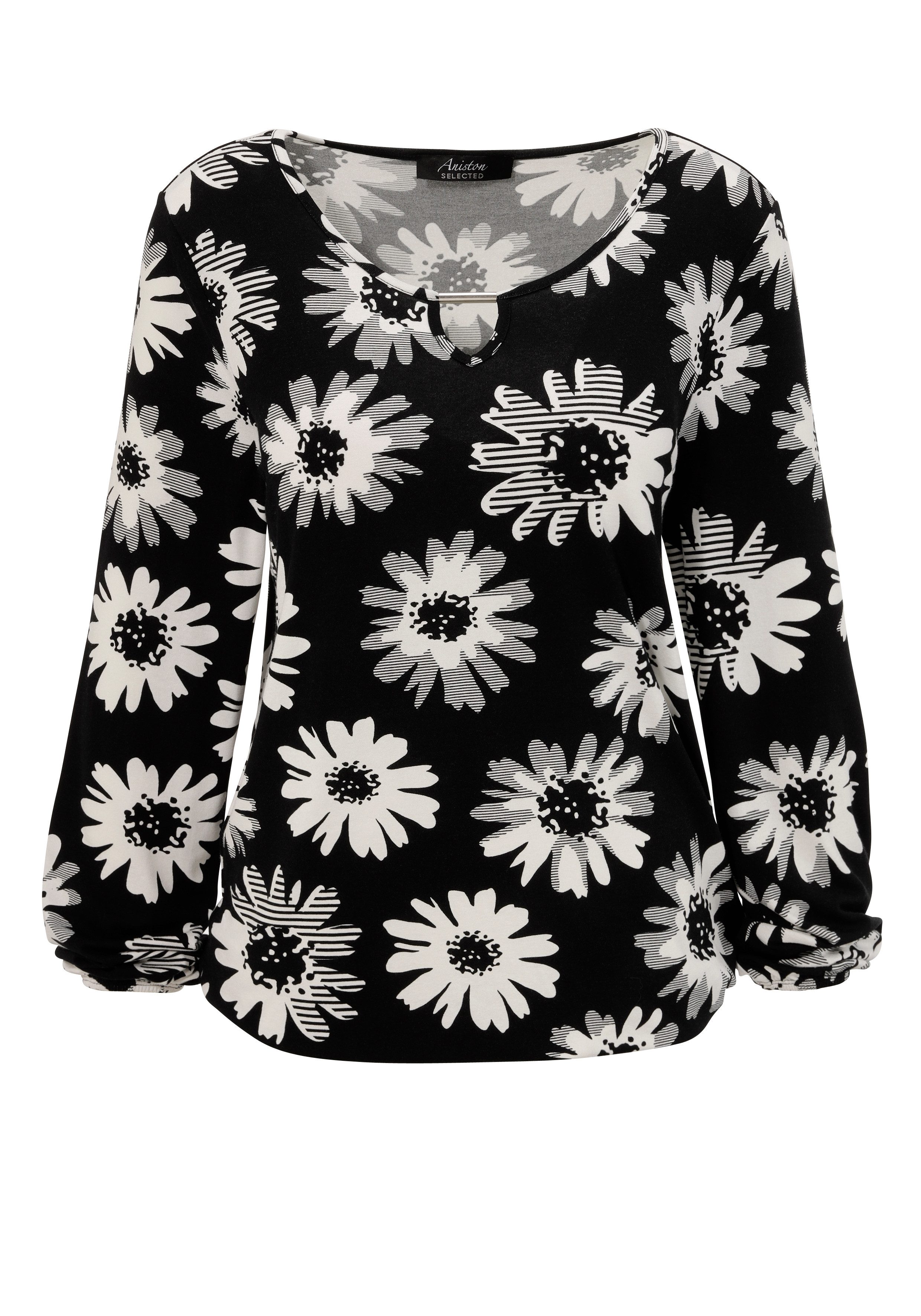 Aniston SELECTED Shirt met lange mouwen met cut-out en fantasierijk bloemenmotief - nieuwe collectie