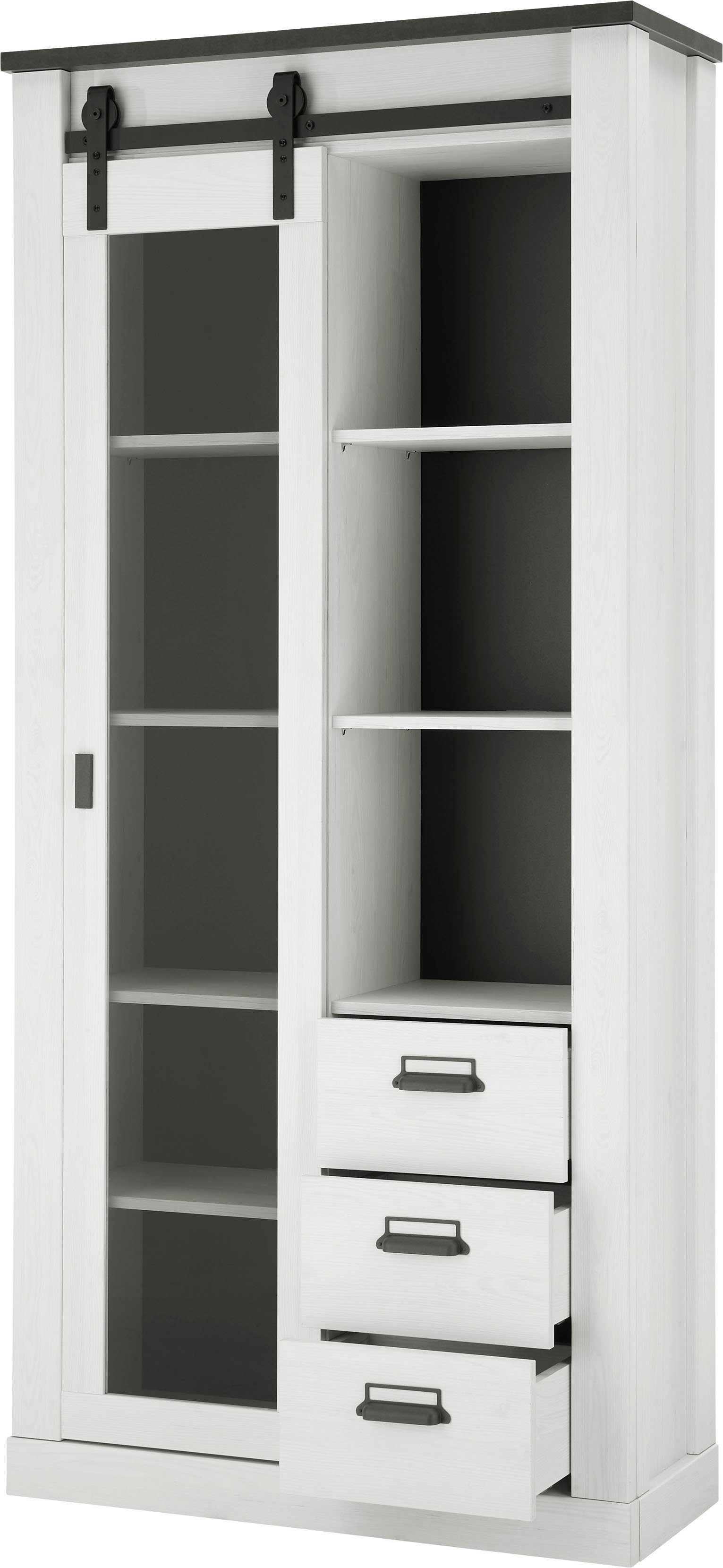 Home affaire Wandmeubel Sherwood Schuurdeurbeslag en apothekersgrepen van metaal, hoogte 201 cm (3-delig)