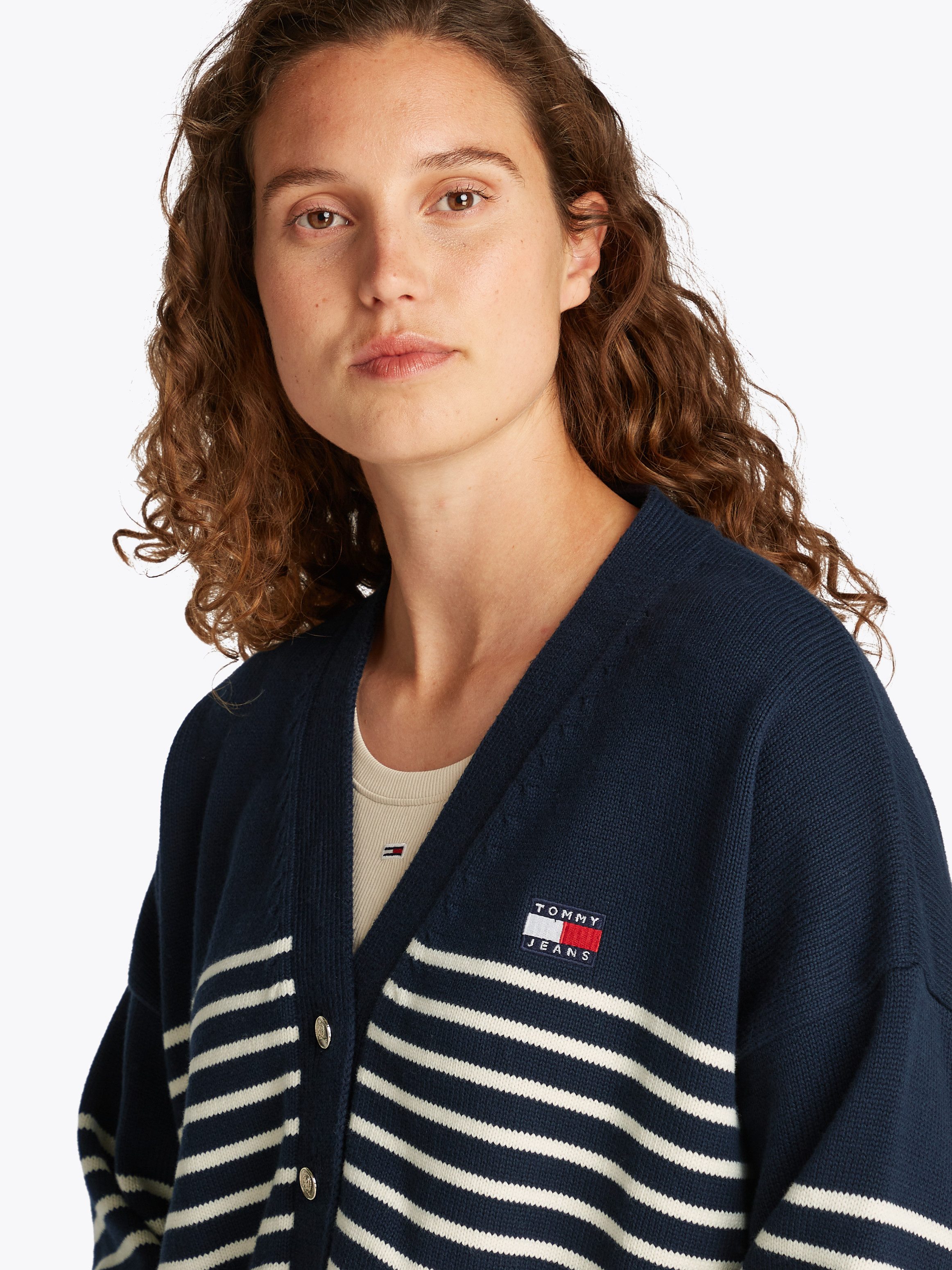 TOMMY JEANS Vest TJW CABLE CARDIGAN met streepjespatroon, zakken