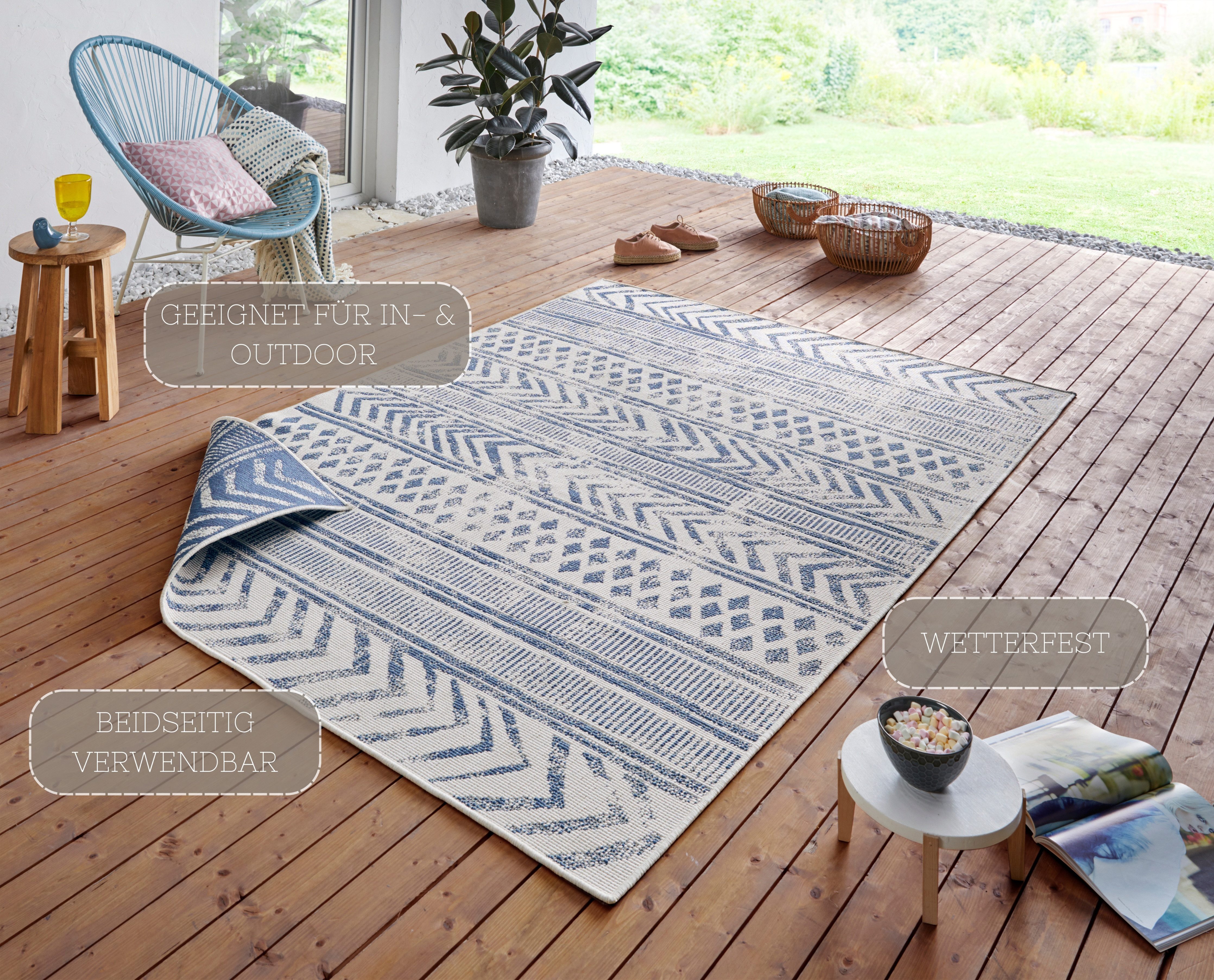 HANSE Home Vloerkleed BIRI tweezijdig te gebruiken kleed Binnen- en buitengebruik, weerbestendig, balkon, loper, woonkamer, waterbestendig, boho