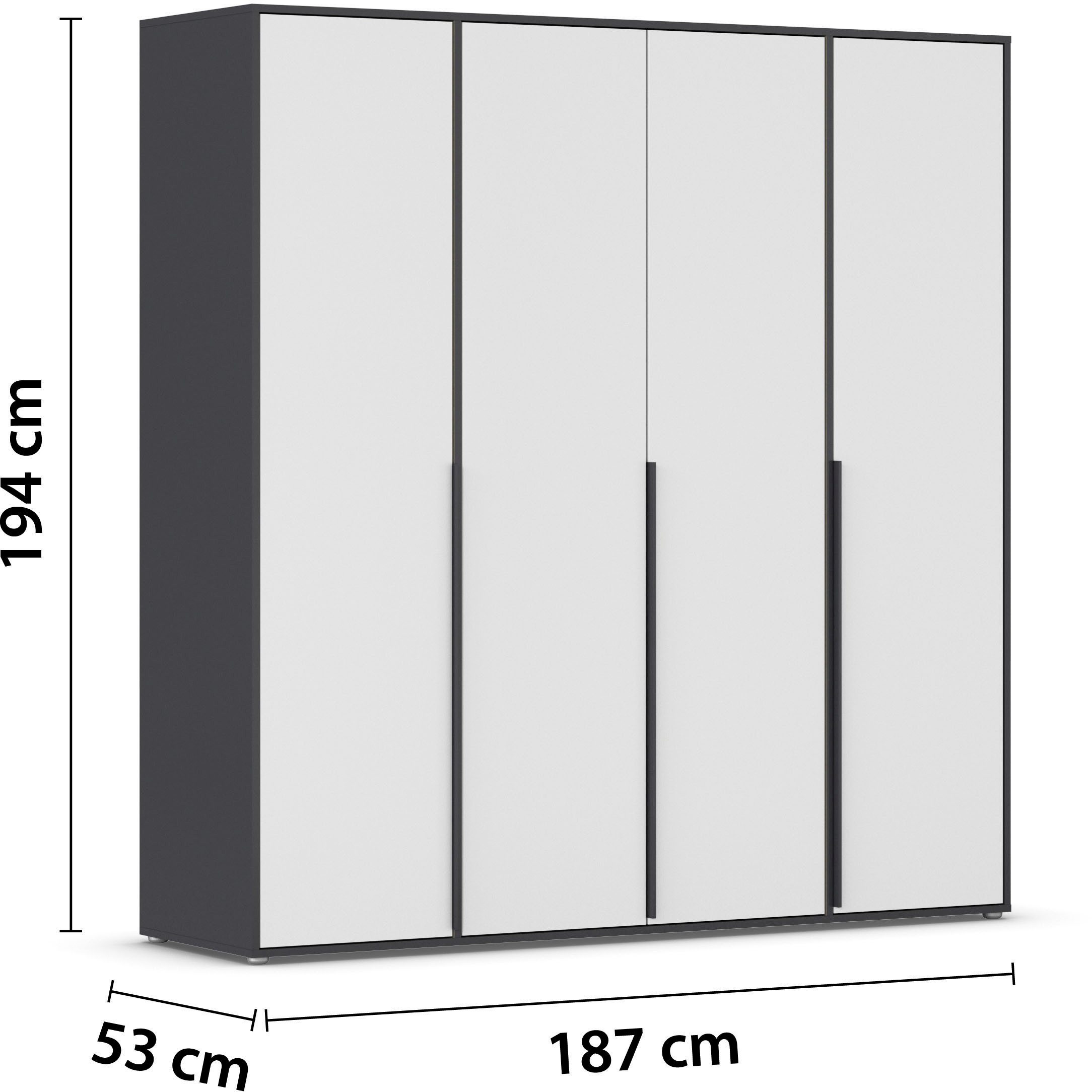 rauch Draaideurkast Kledingkast Kast Garderobe Wasmand NAGATA veel Opbergruimte met moderne stanggrepen in grijs metallic topseller made in germany