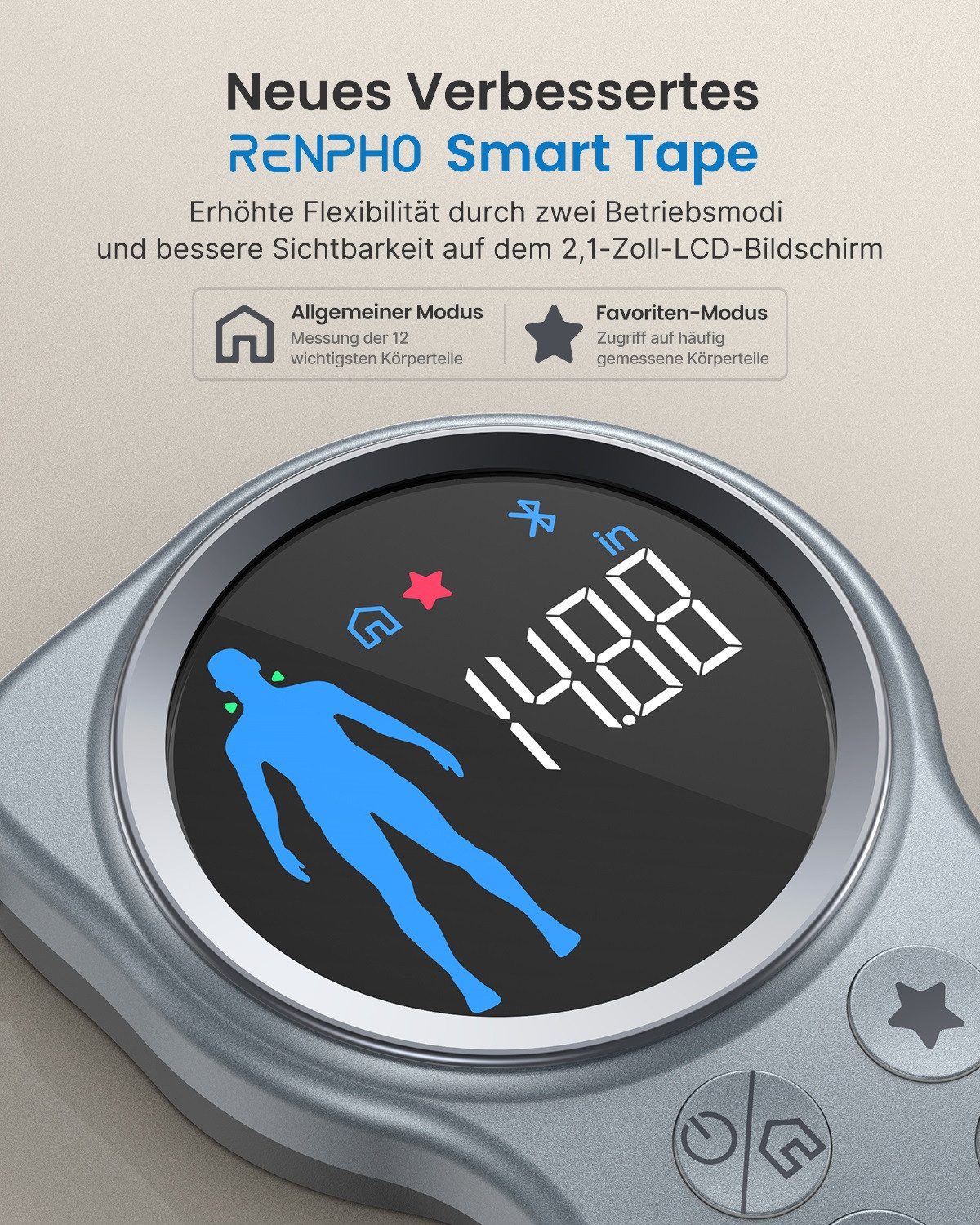 Renpho Meetlint voor lichaamsmaten Smart Tape Measure Plus R-Y002