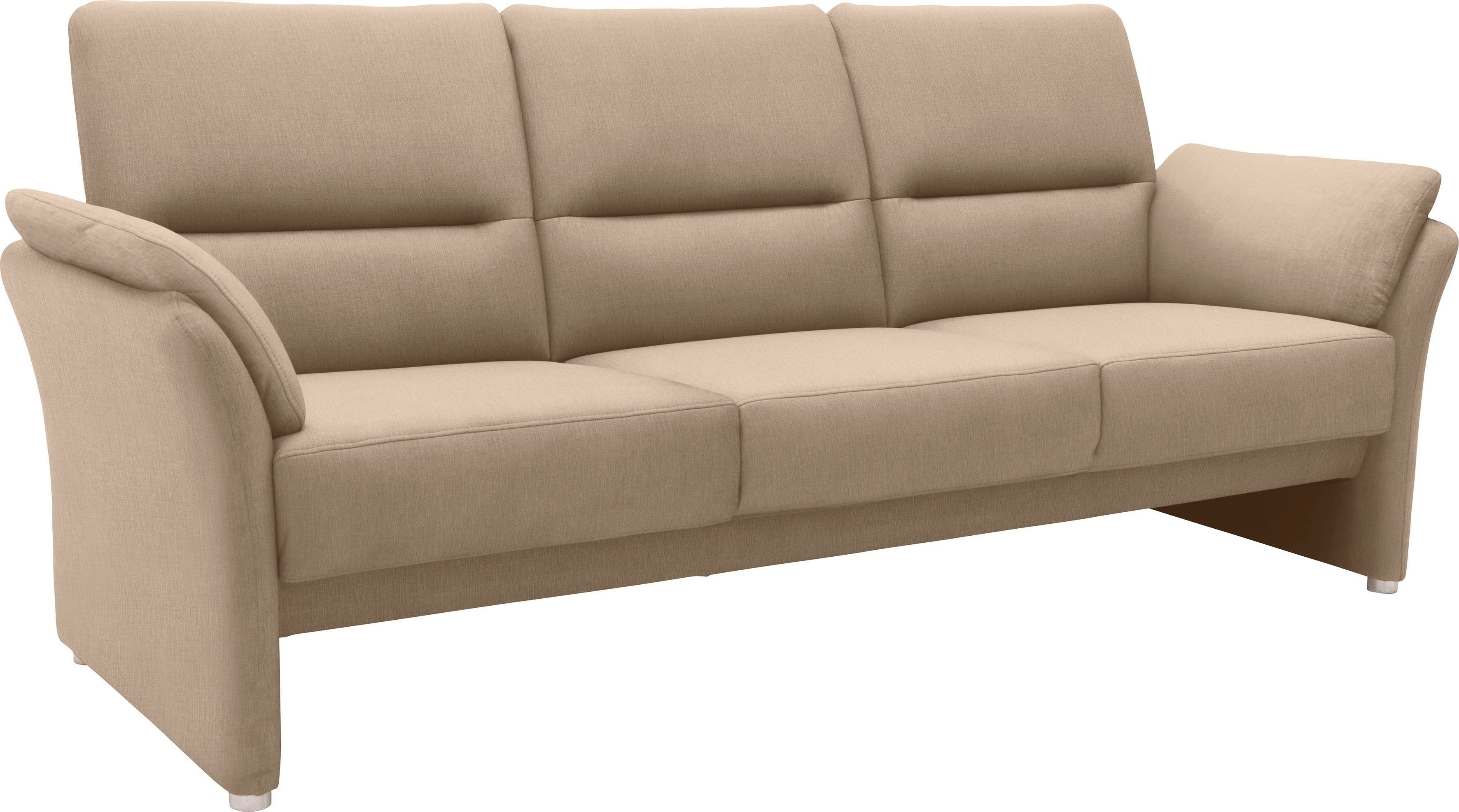 DOMO collection 3-zitsbank Pina, smalle armleuningen, met bonellvering, compact & elegant Hoge zitcomfort, luxe microvezel leerlook, grijs, breedte 219 cm