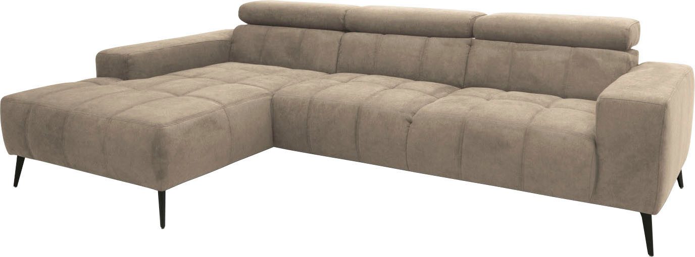 DOMO collection Hoekbank Trento L-vorm, met sledevoet of enkele voet naar keuze met verstelbare hoofdsteun, récamier links/rechts bestelbaar